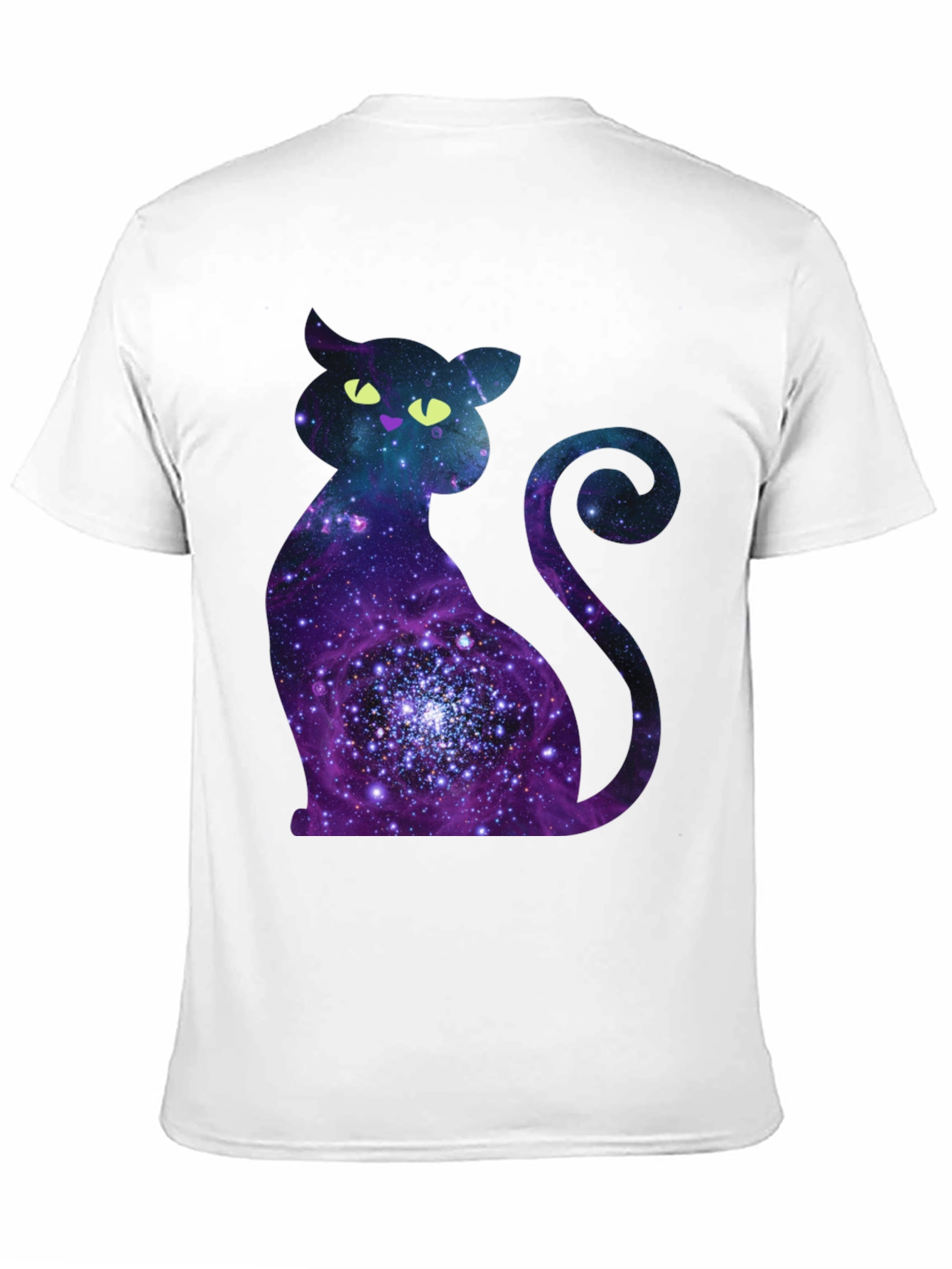 Black Galaxy Cat Graphic Print Crew Neck T-Shirt view 11