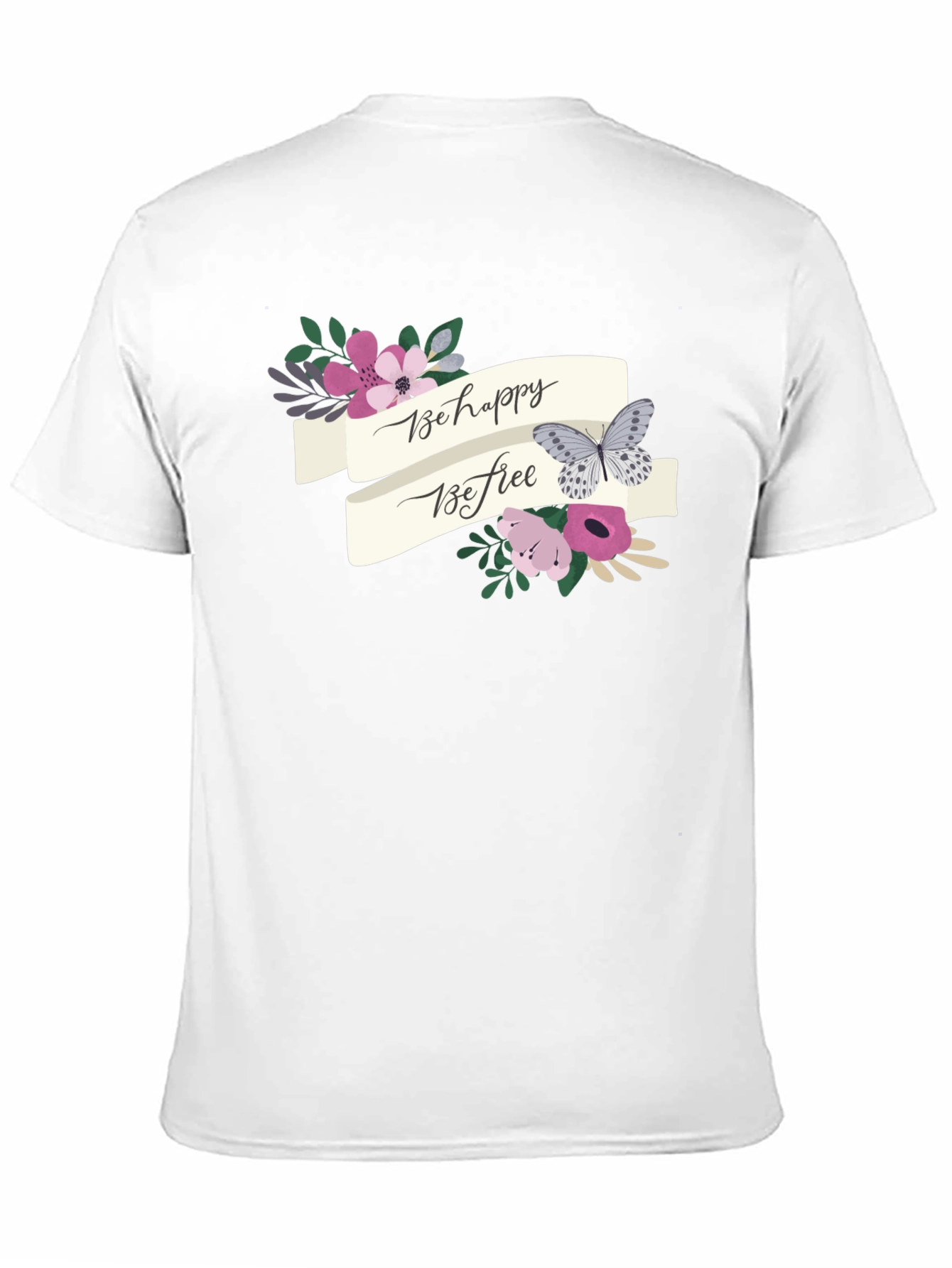 Black Be Happy Be Free Floral Butterfly Graphic Tee view 11