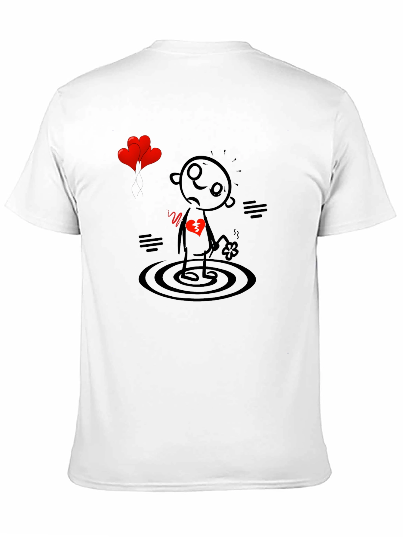 Black Heartbroken Stick Figure T-Shirt - Sad Cartoon Tee view 11