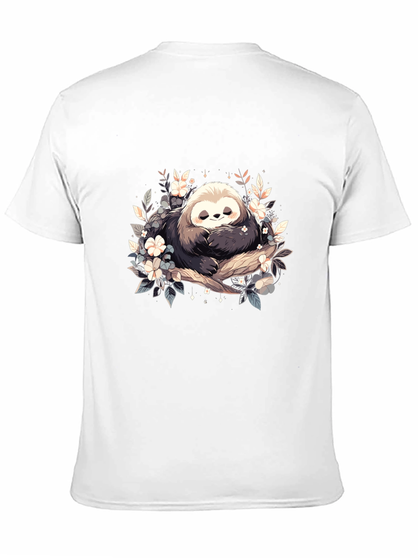 Black Cute Sloth with Flowers Graphic T-Shirt view 11