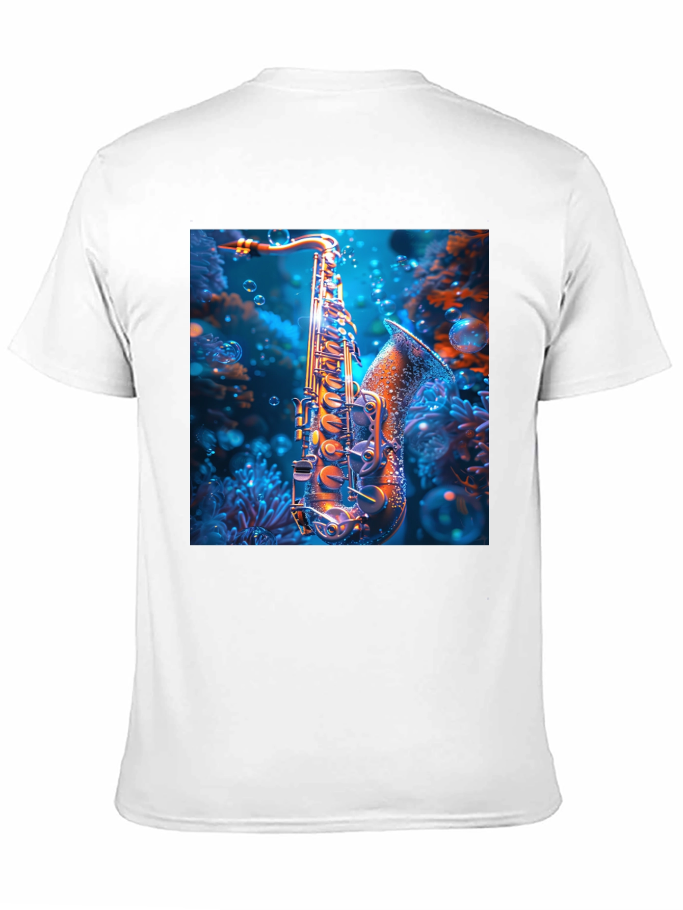 Black Saxophone Underwater T-Shirt - Unique Musical Design view 11