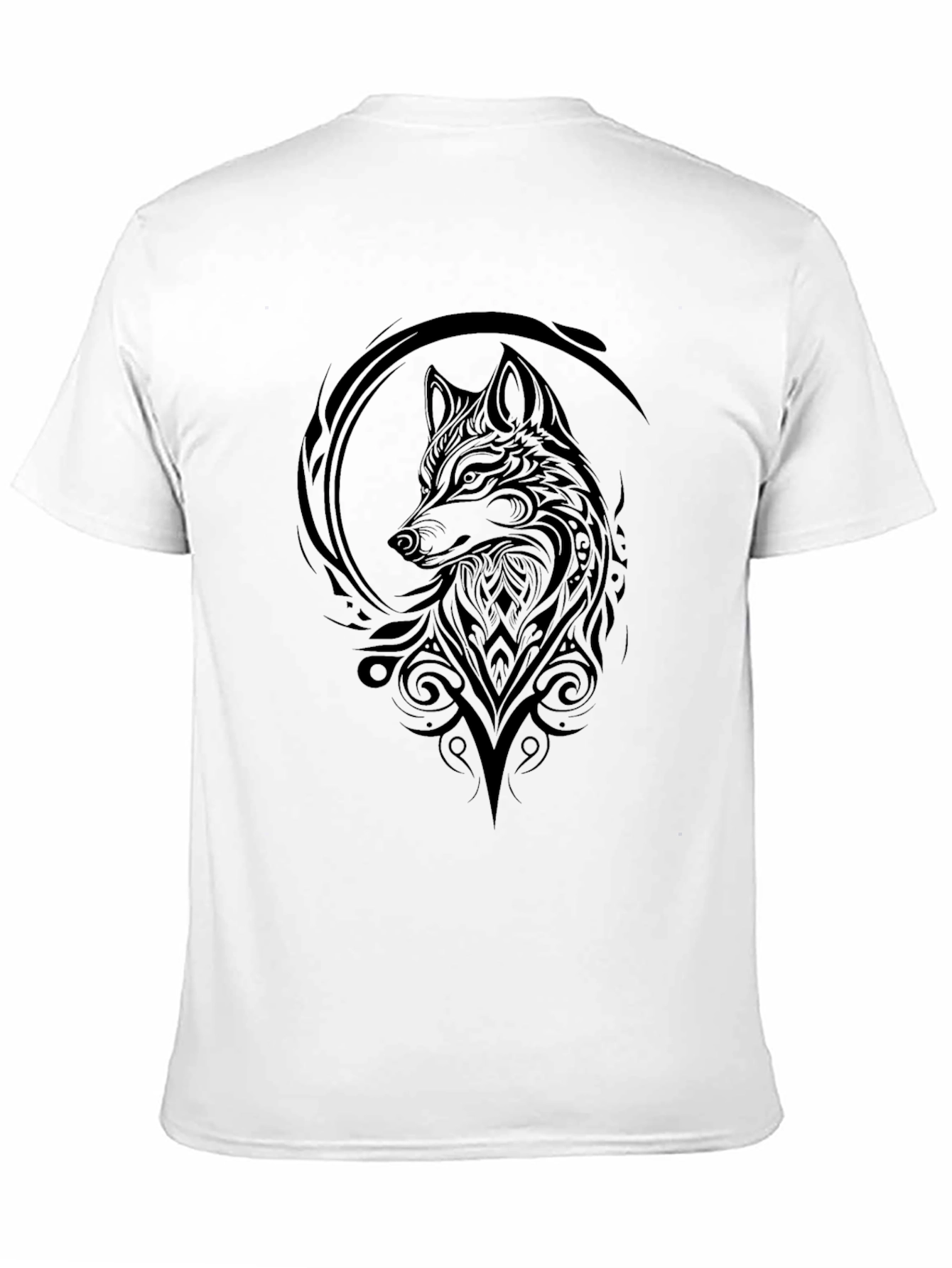 Black Wolf Tribal Art Graphic Tee - Black Cotton T-Shirt view 11