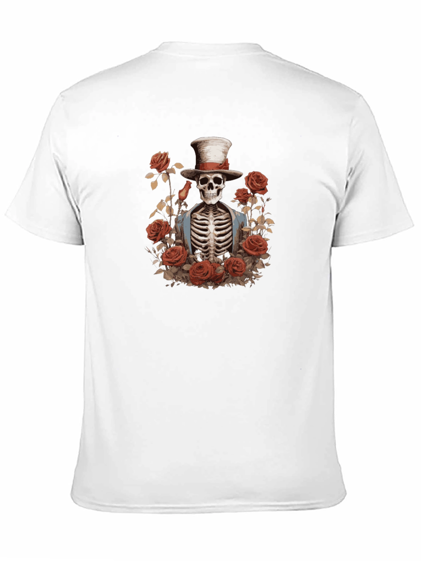 Black Skeleton Top Hat Roses Graphic Tee - Unisex view 11
