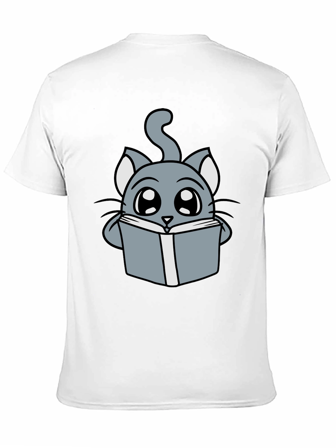 Black Cute Cartoon Cat Reading T-Shirt view 11
