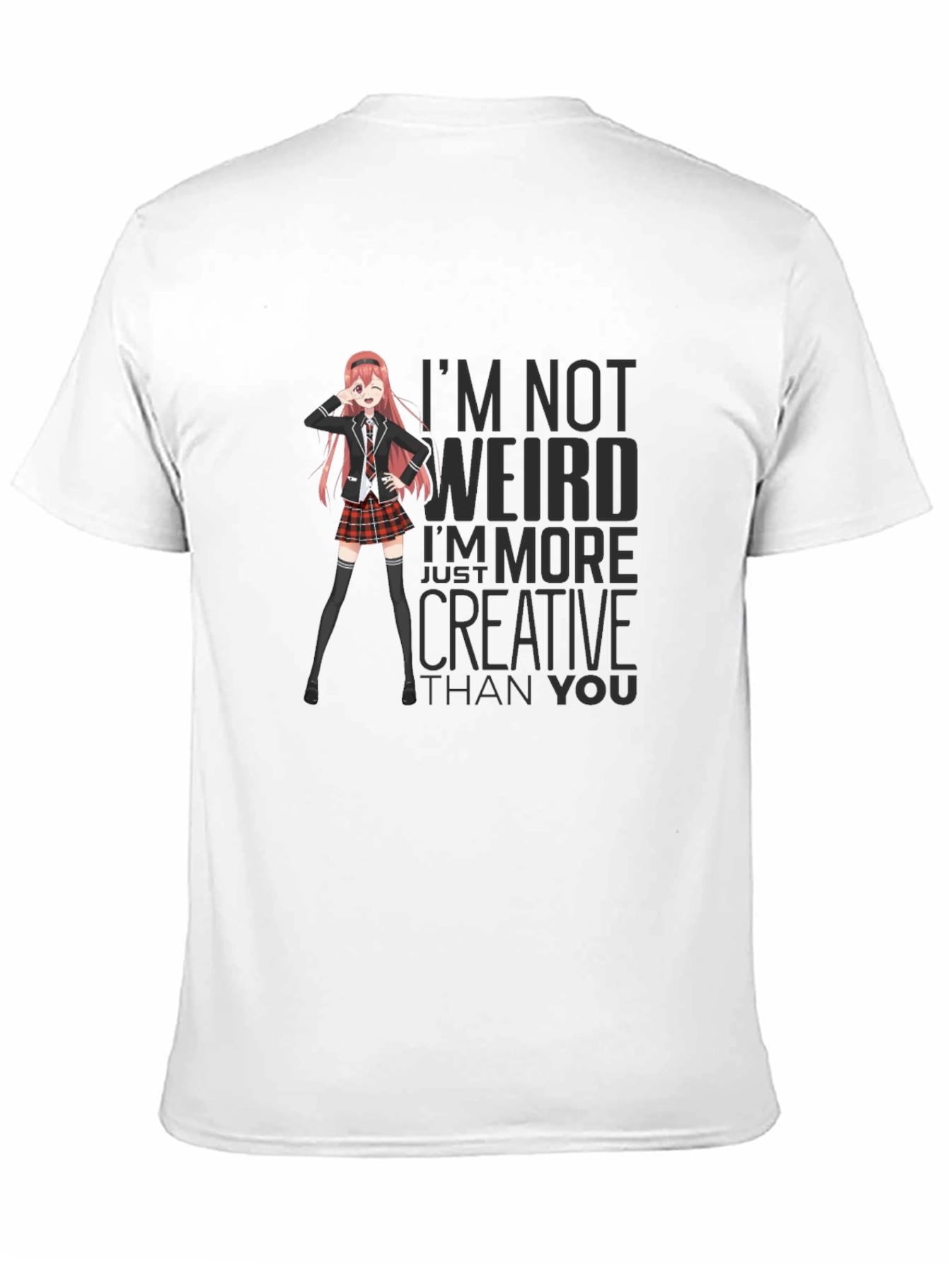 Black Anime Graphic Tee - "I'm Not Weird" Slogan T-Shirt view 11