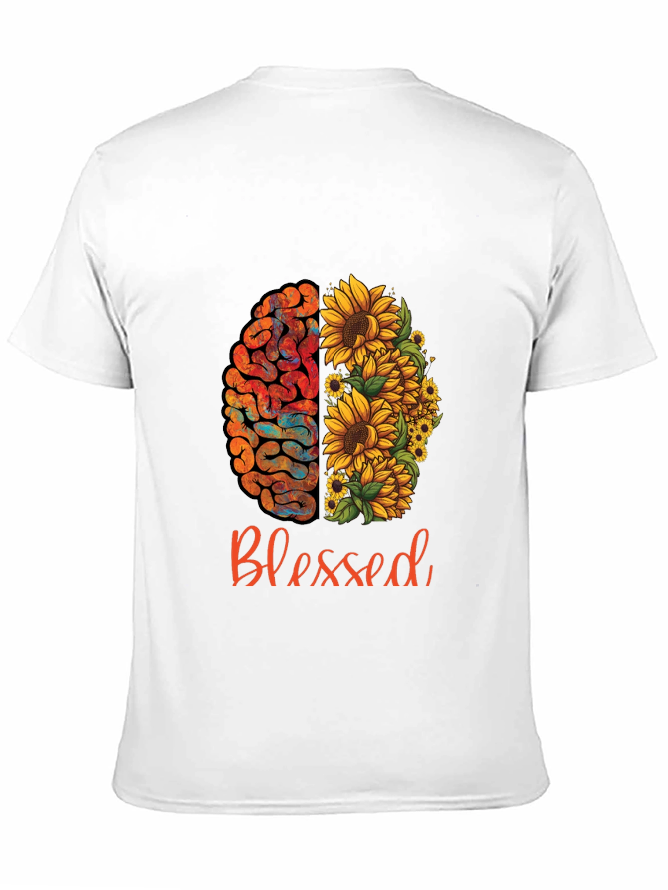Black Blessed Brain & Sunflower Graphic Tee - Unisex Cotton T-Shirt view 11