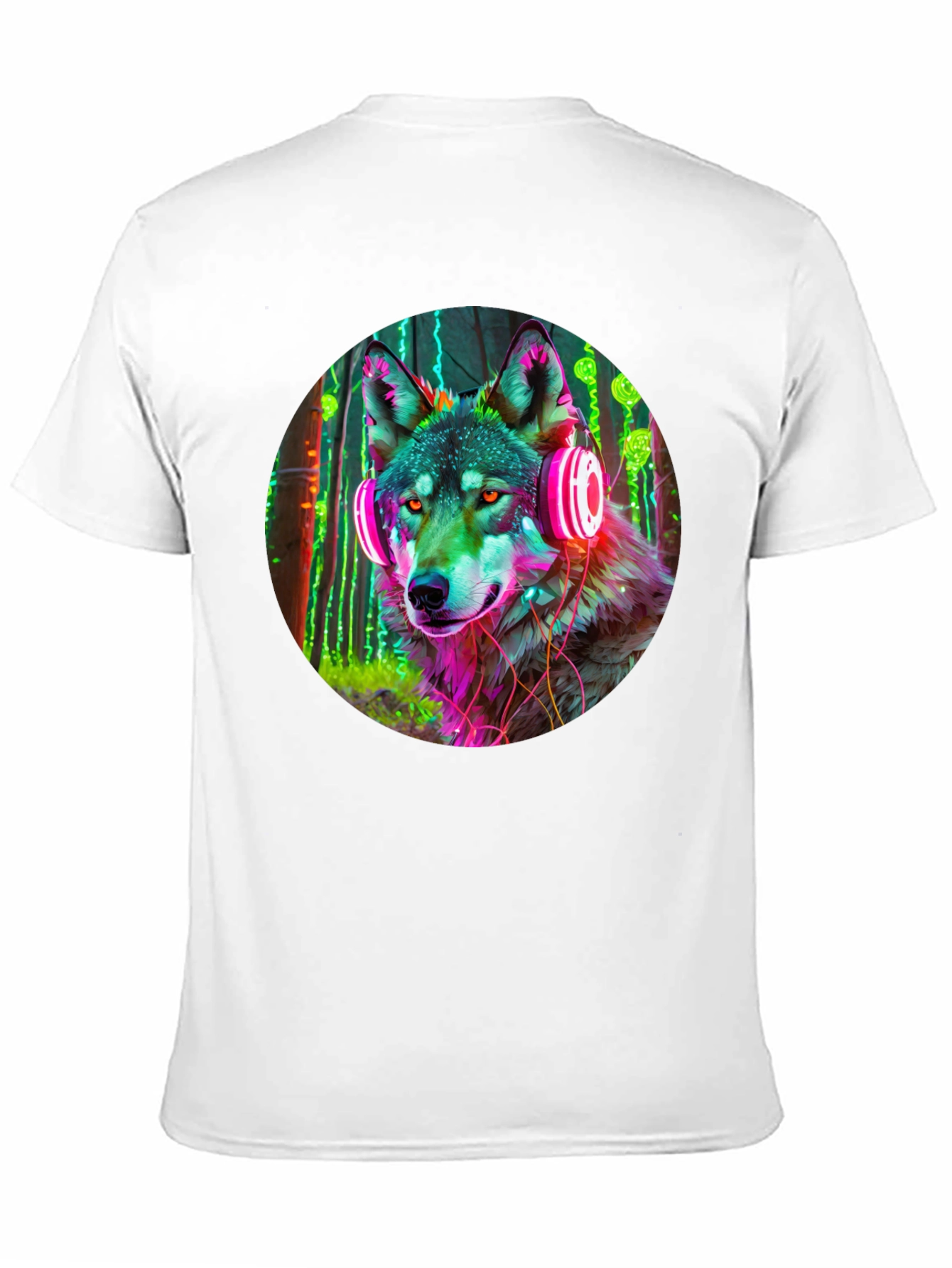 Black Neon Wolf Headphones Graphic Tee view 11