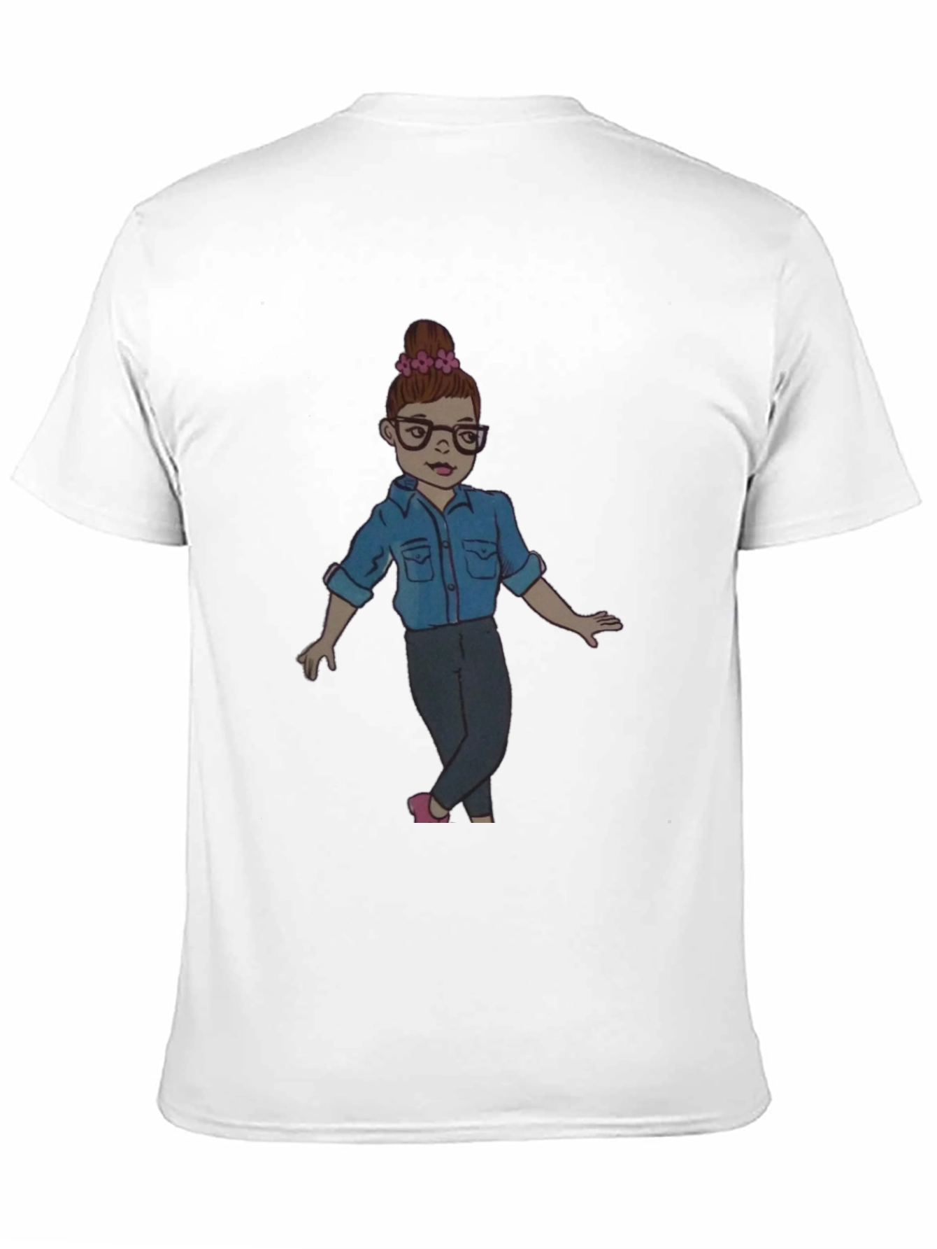 Black Black Tee with Cartoon Girl Design view 11