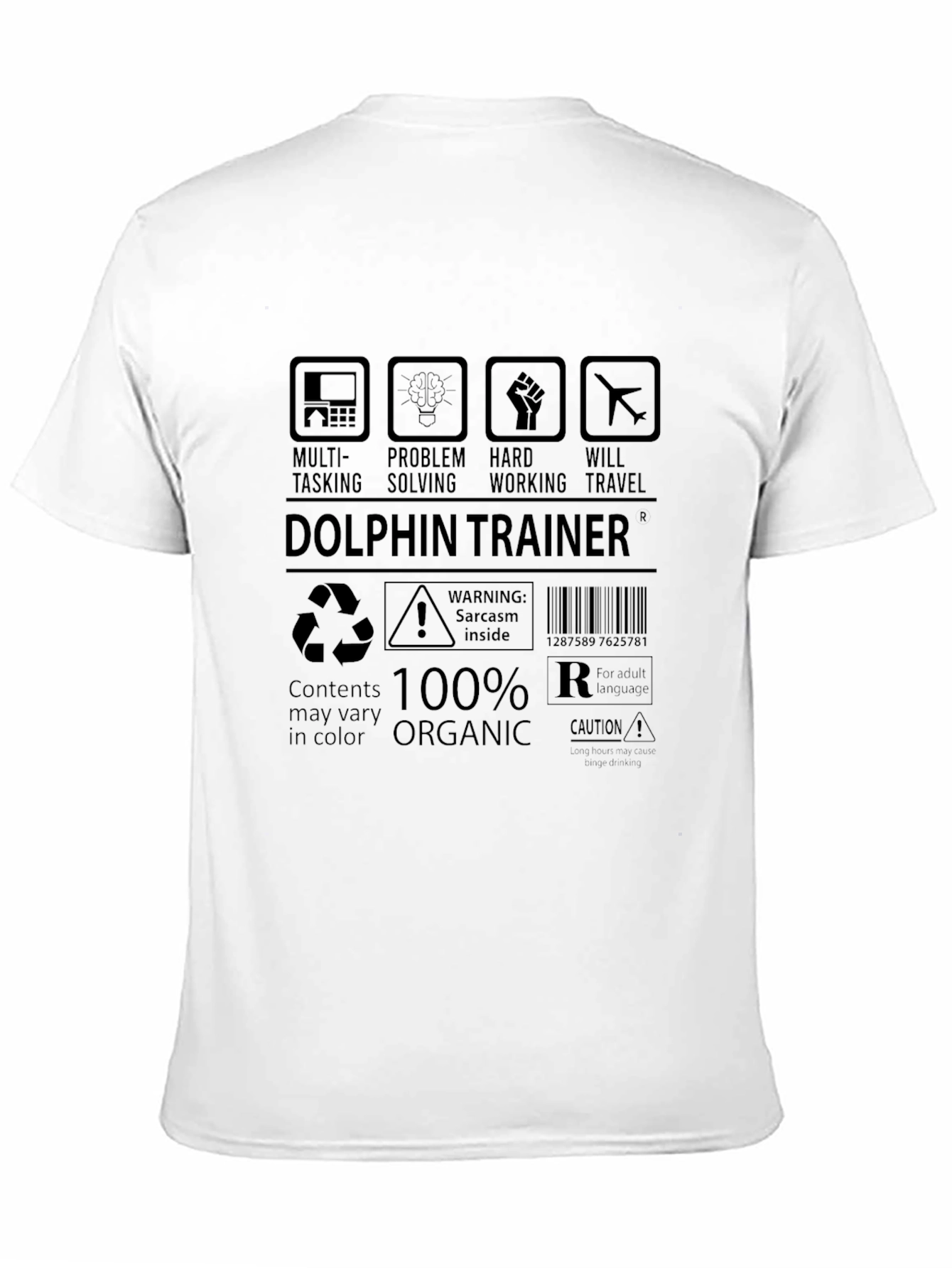 Black Dolphin Trainer T-Shirt - Multi-Tasking, Organic Cotton Blend view 11