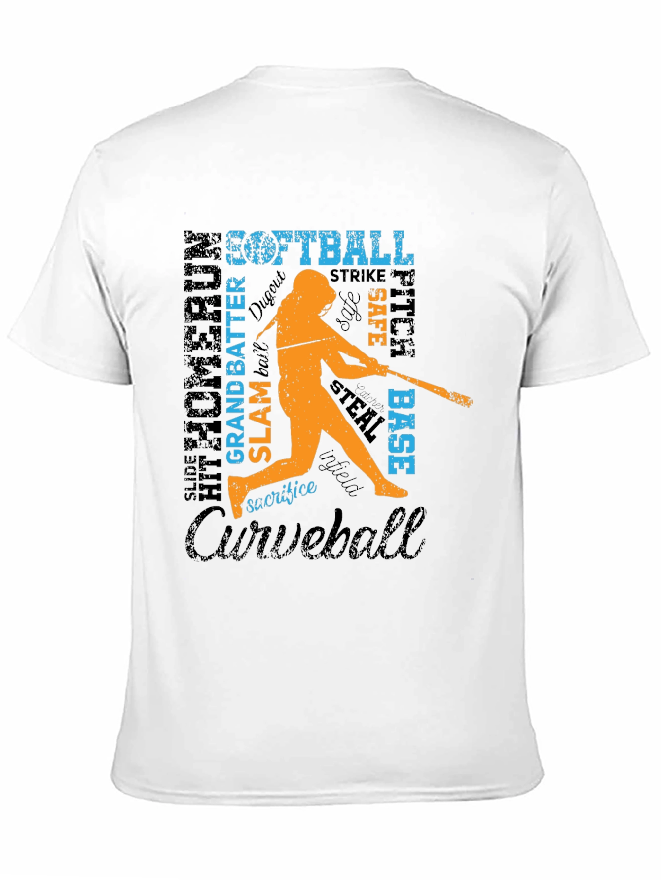 Black Softball Word Art Graphic T-Shirt view 11