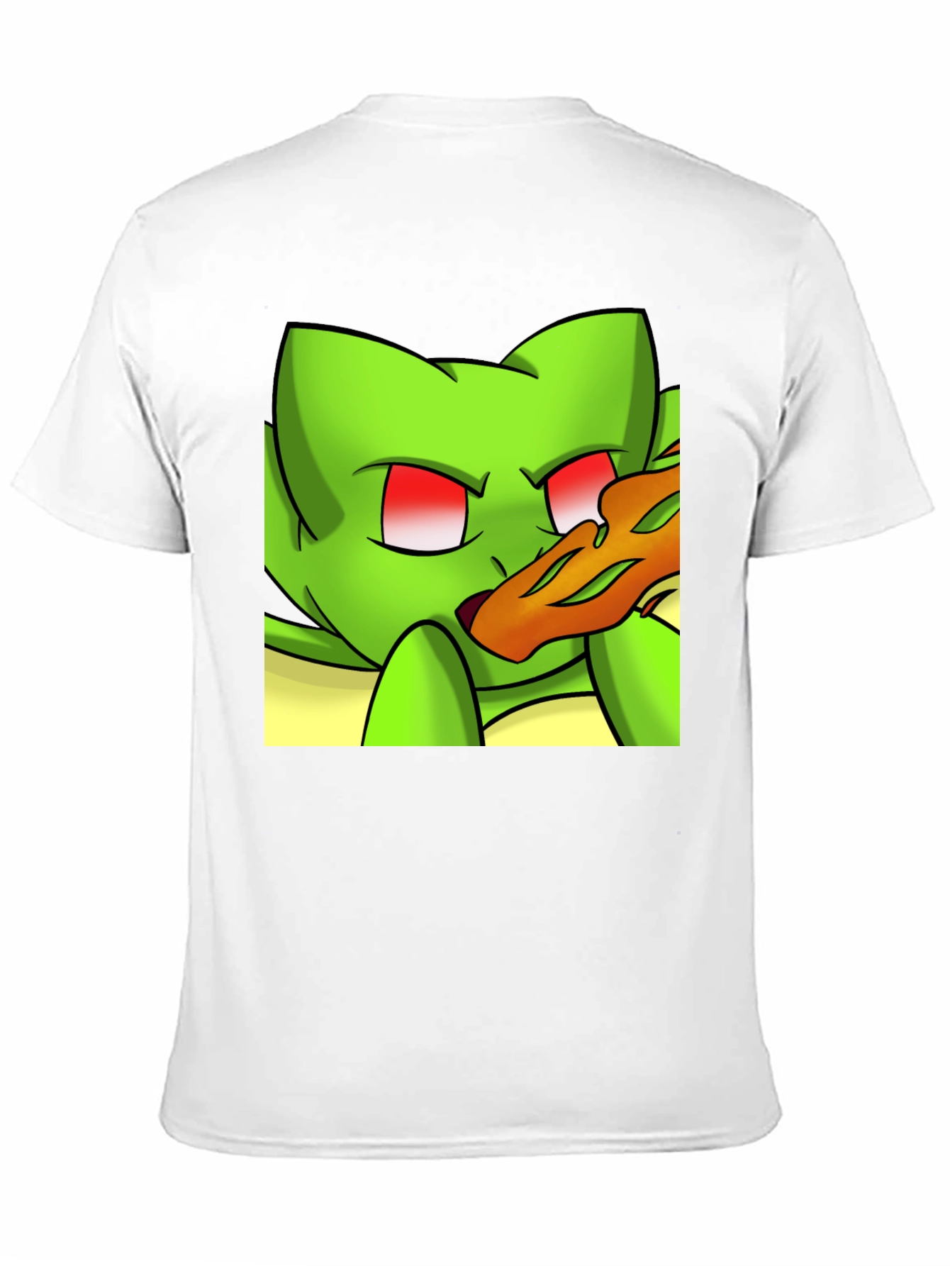 Black Cartoon Green Cat Pizza Graphic Black Tee view 11