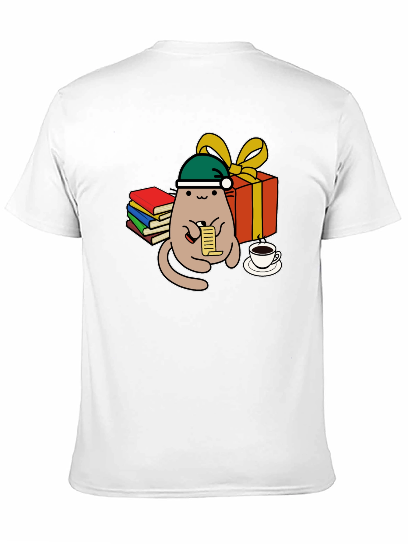 Black Festive Cat Reading Christmas List T-Shirt view 11