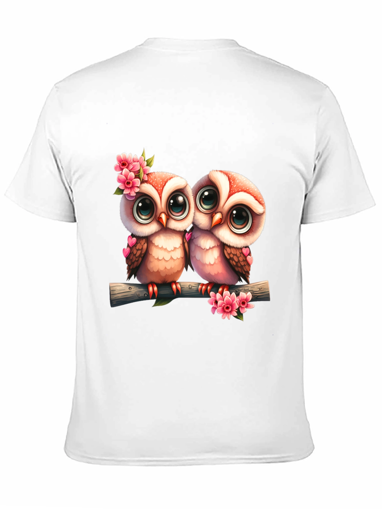 Black Owl Love Tee: Cute Cartoon Owls on Branch T-Shirt view 11