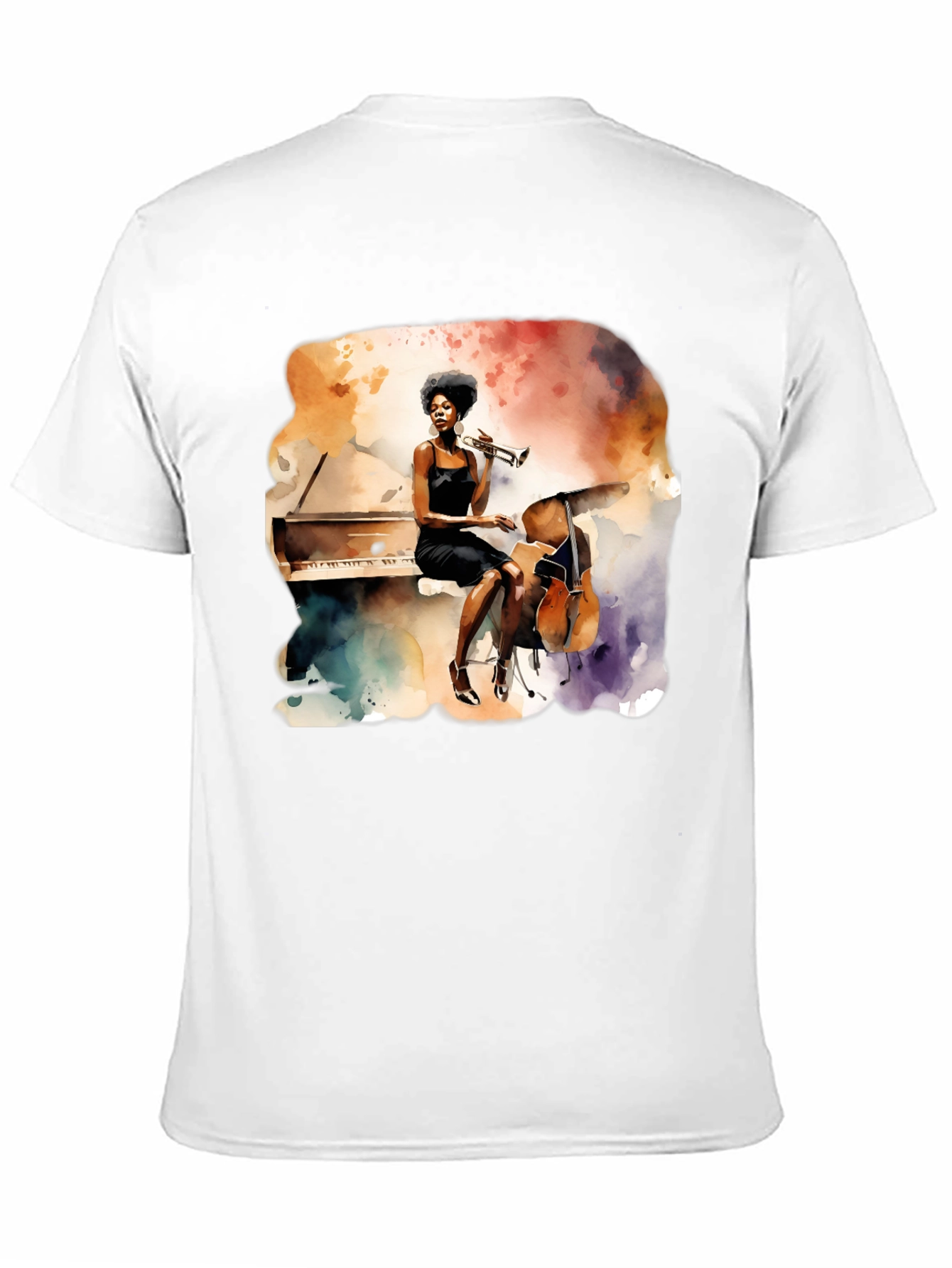 Black Watercolor Jazz Musician Unisex Tee view 11
