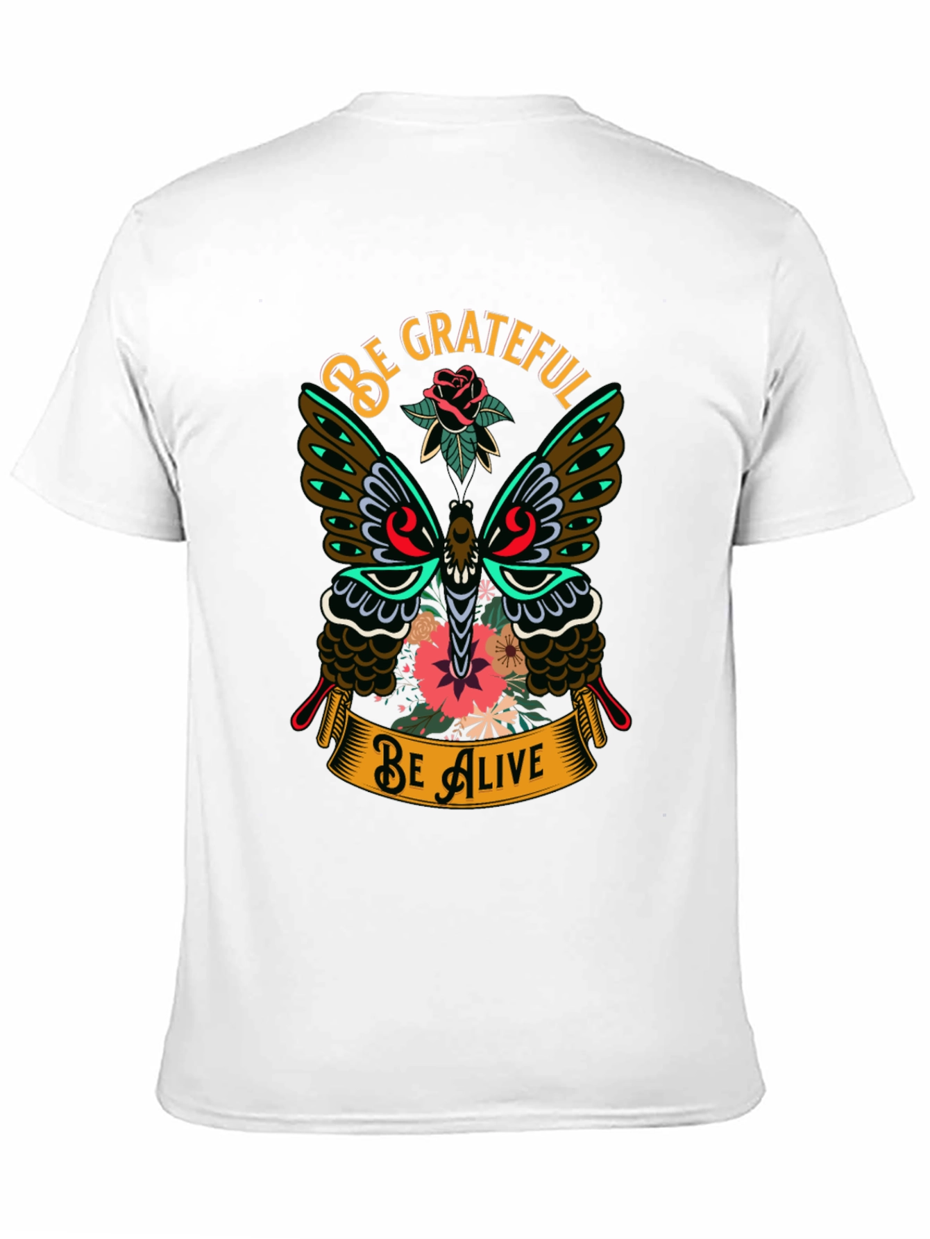 Black Be Grateful Be Alive Butterfly Graphic T-Shirt view 11
