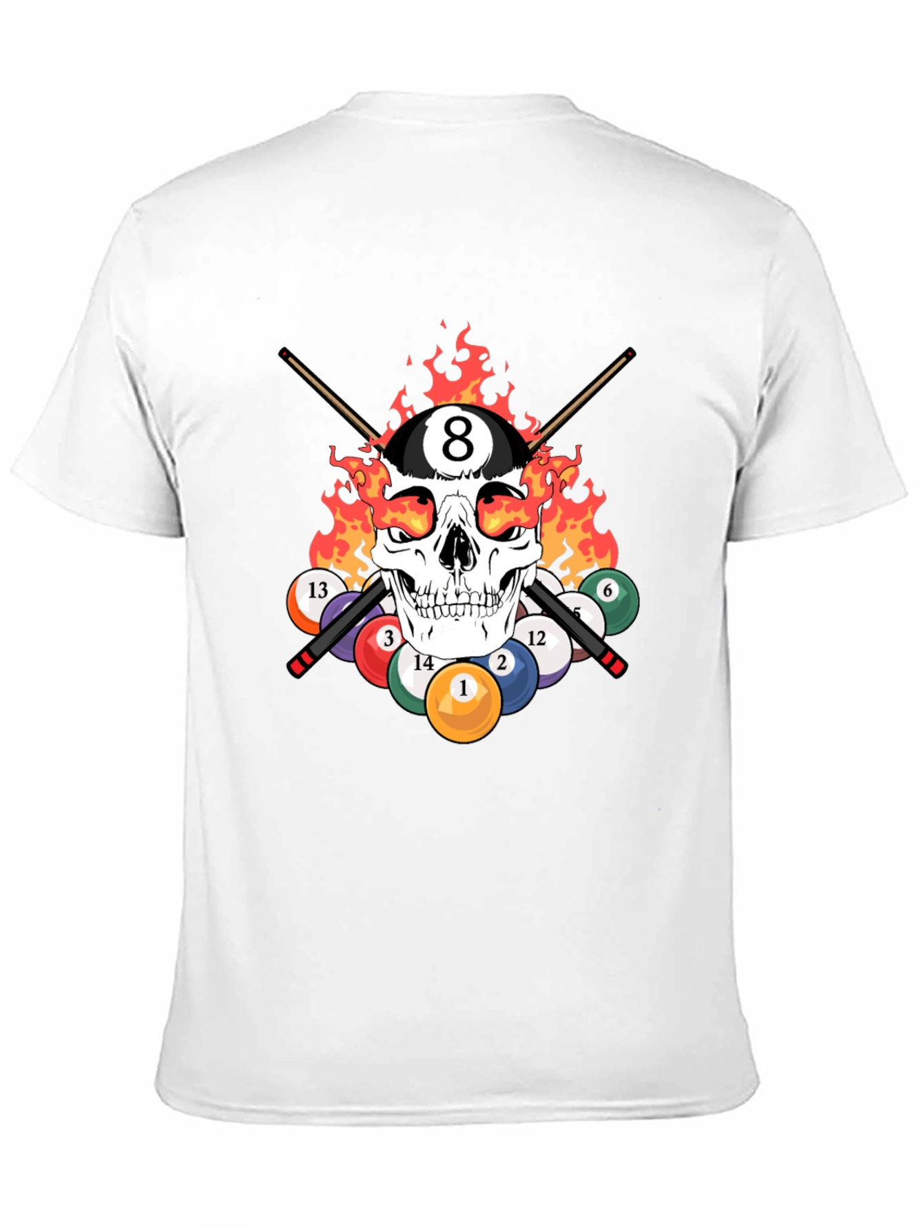 Black Skull 8 Ball Flames T-Shirt - Billiards Graphic Tee view 11
