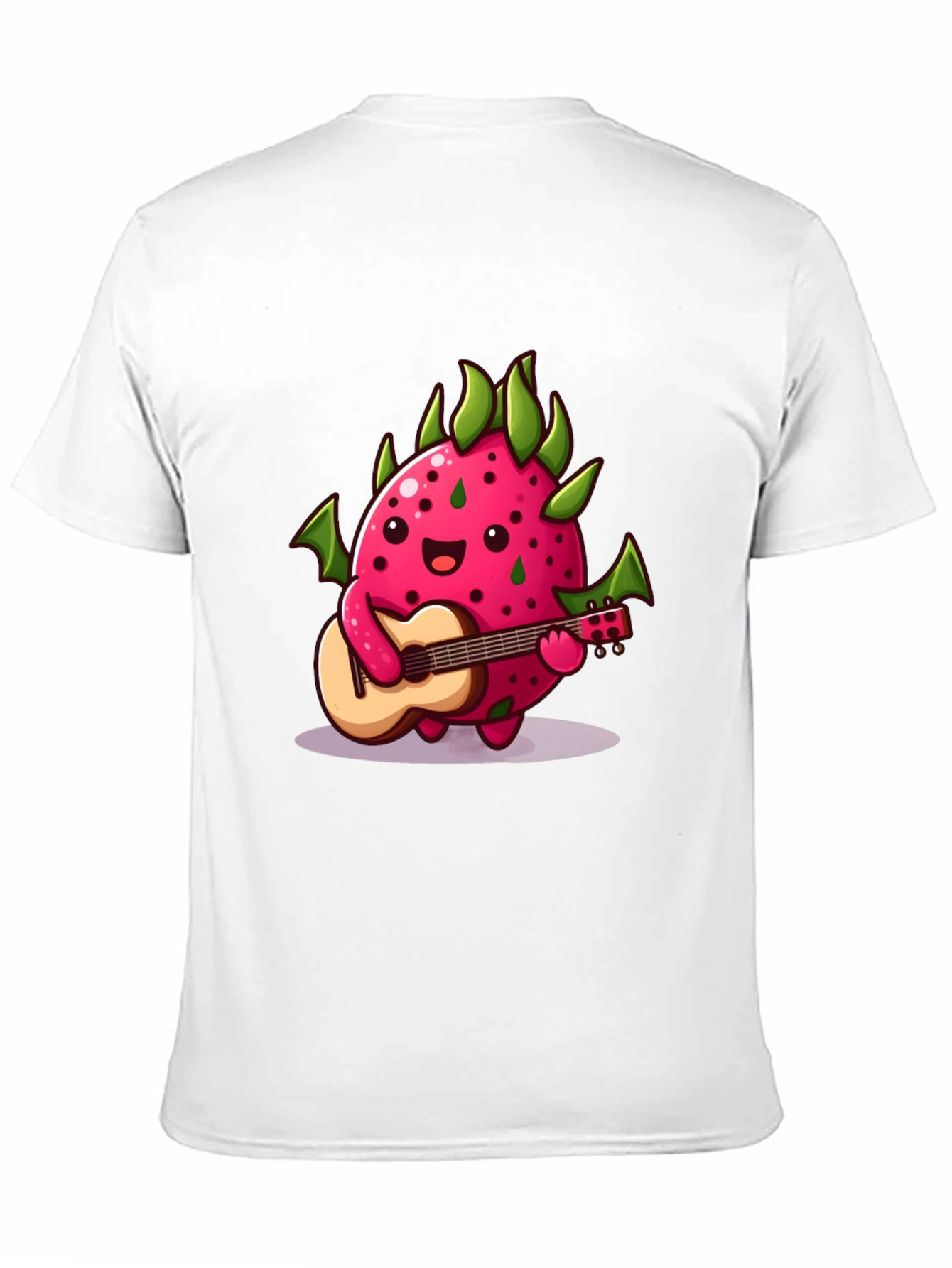 Black Cartoon Dragon Fruit Playing Guitar Black T-Shirt view 11