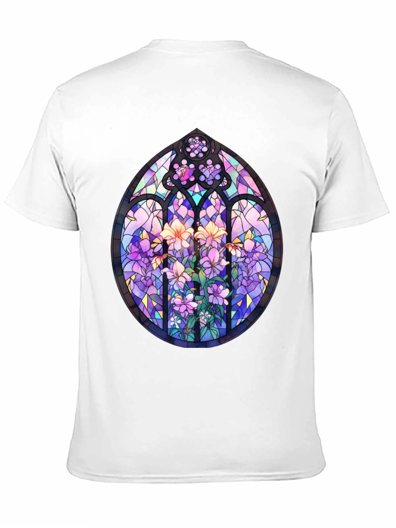 Black Stained Glass Floral T-Shirt - Artistic Men's Tee view 11