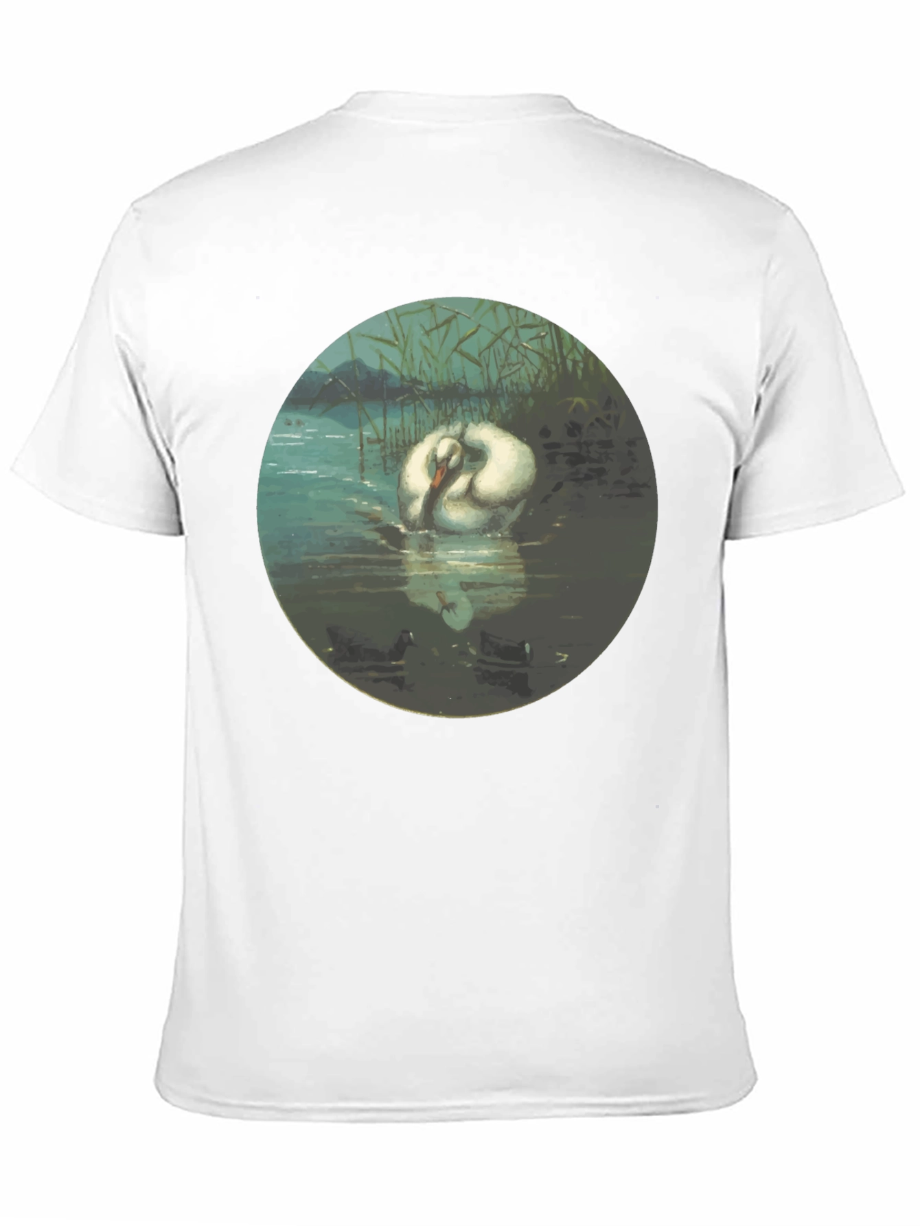 Black Swan Art T-Shirt - Elegant Aquatic Bird Design view 11