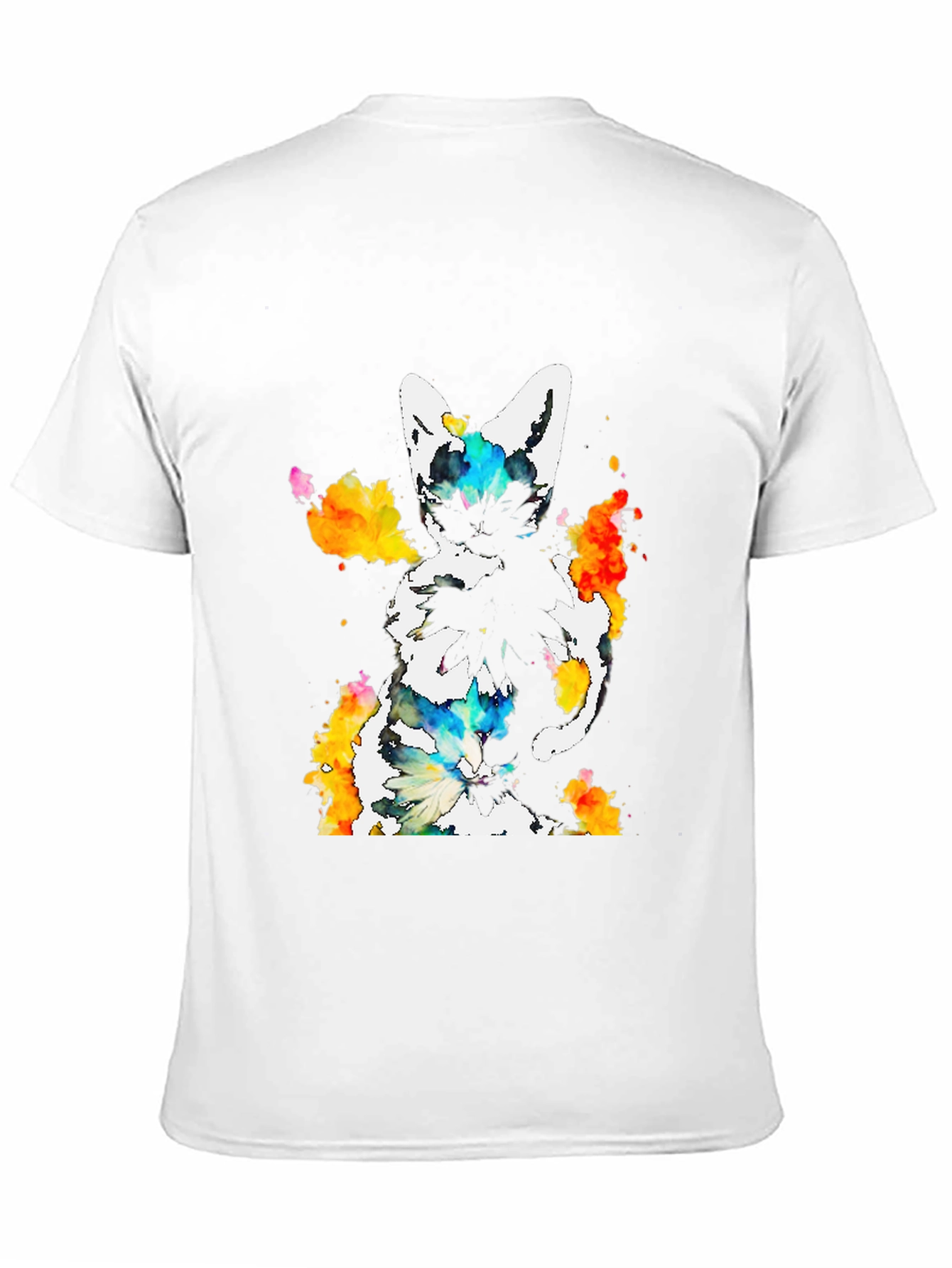 Black Watercolor Cat Print Black T-Shirt view 11