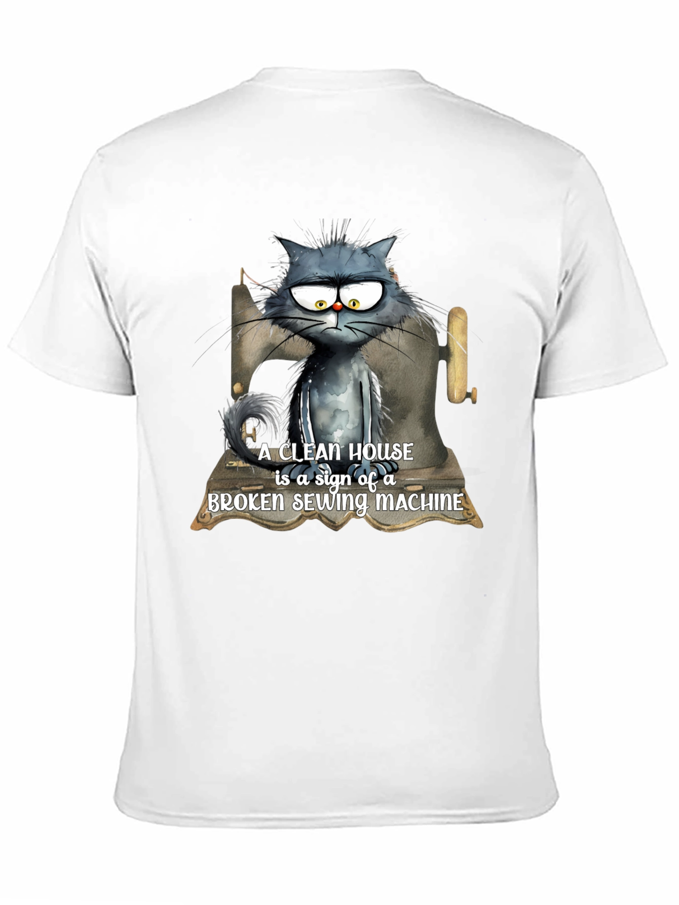 Black Cat & Sewing Machine T-Shirt - Humorous Design view 11