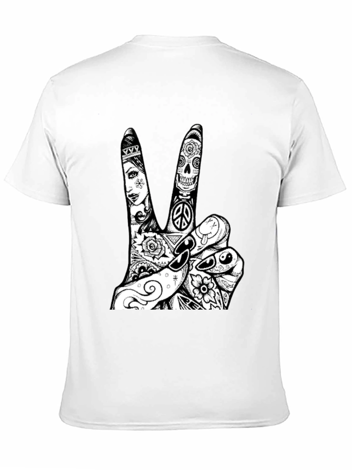 Black Peace Sign Tattoo Graphic Tee - Black Cotton T-Shirt view 11