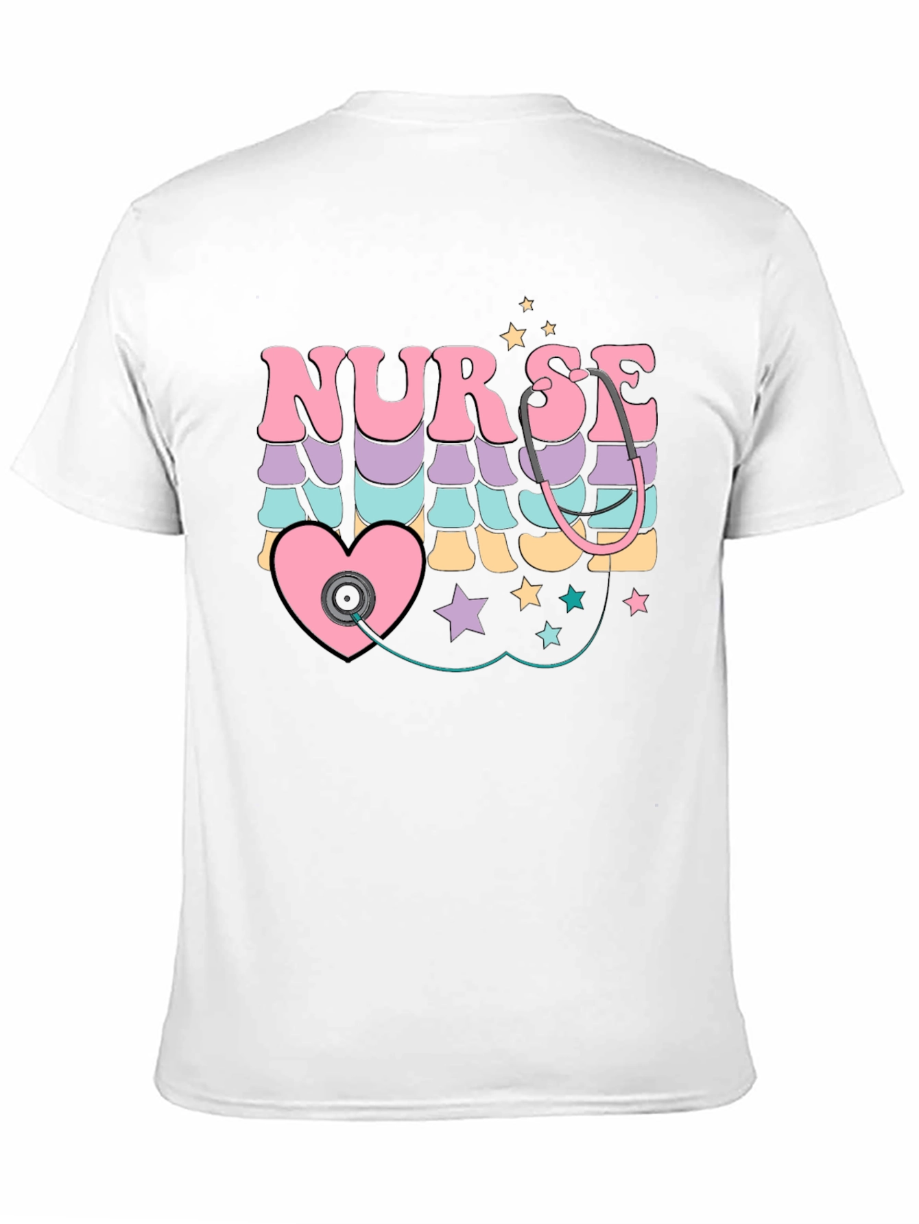 Black Retro Nurse T-Shirt with Stethoscope Heart Design view 11