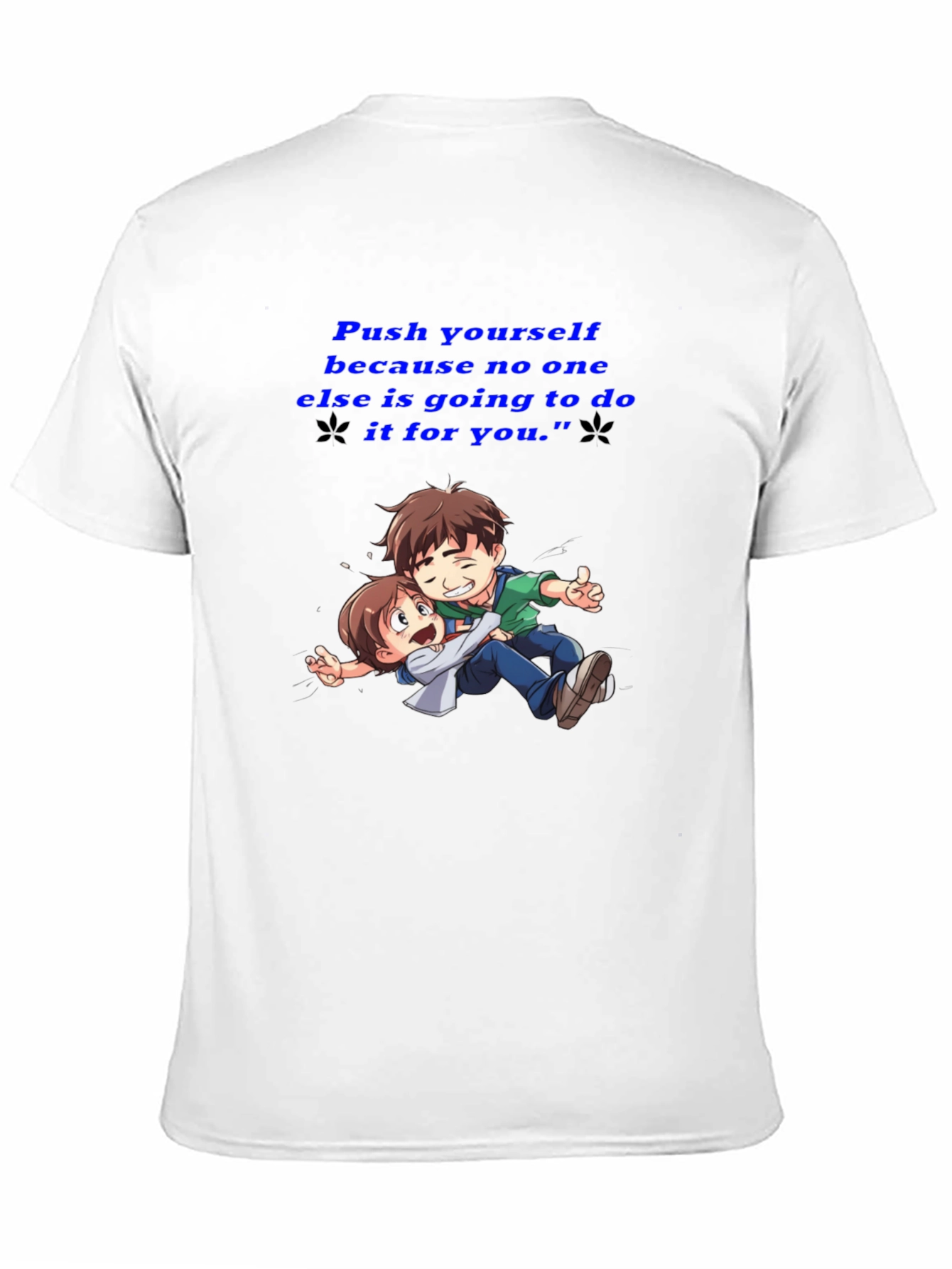 Black Motivational Black T-Shirt: "Push Yourself" Anime Design view 11