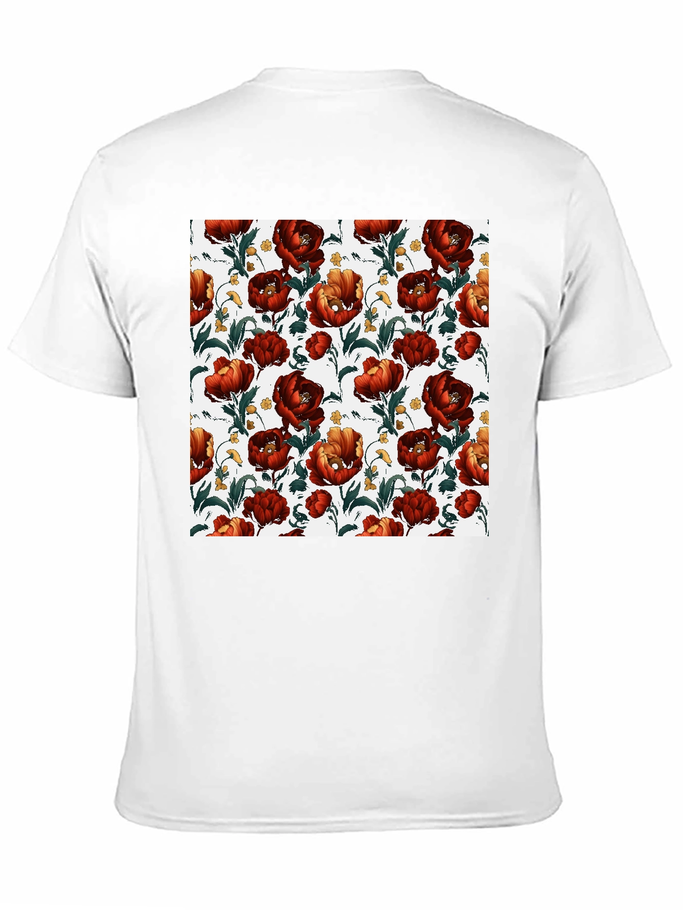 Black Floral Print Crew Neck T-Shirt - Bold Red Blooms view 11