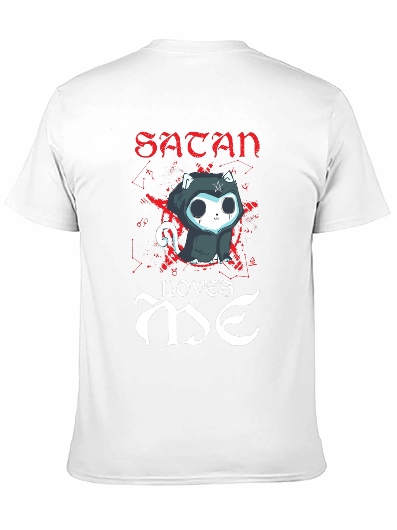 Black Satan Loves Me Cat Graphic Tee - Black Cotton T-Shirt view 11