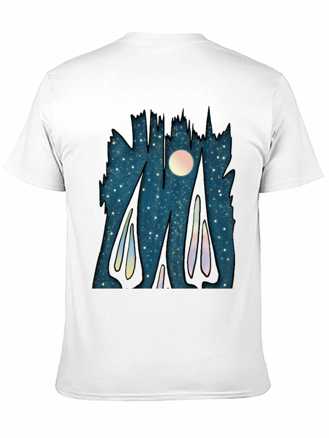 Black Starry Night Forest Graphic T-Shirt view 11