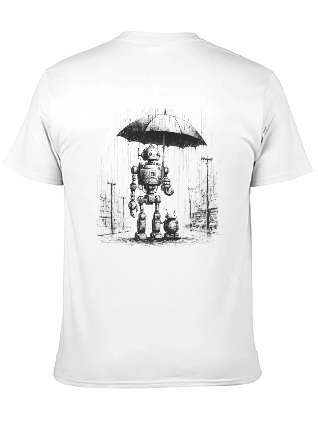 Black Robot Umbrella T-Shirt - Dark Graphic Tee view 11