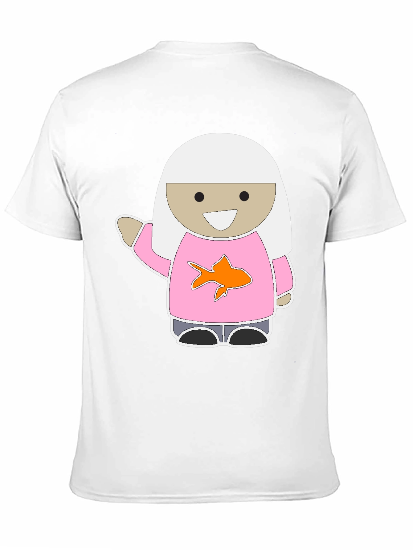 Black Cute Cartoon Girl Pink Fish T-Shirt view 11