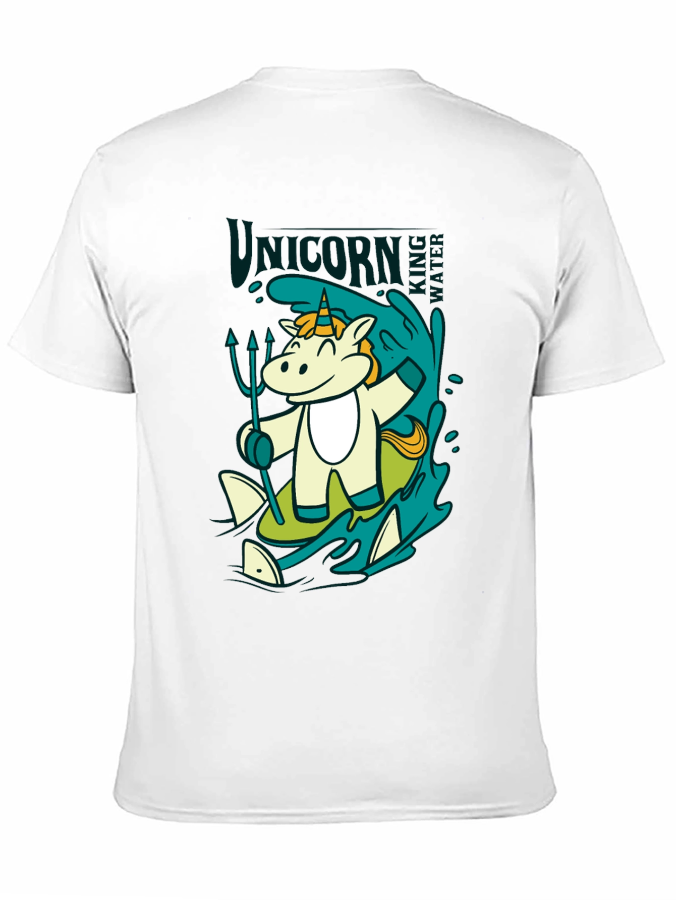 Black Unicorn Surfing T-Shirt: Cartoon Graphic Tee view 11