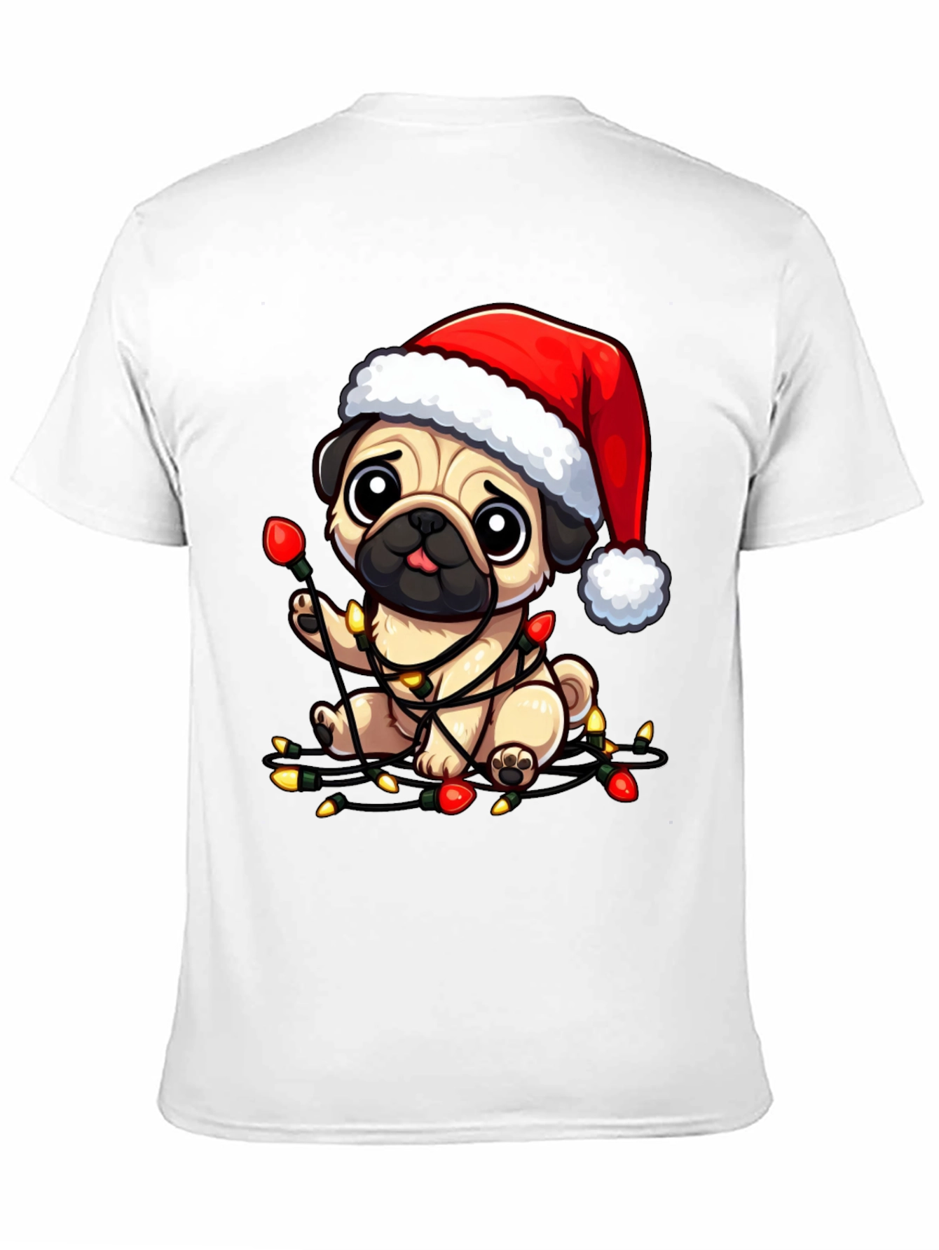 Black Festive Pug Christmas Lights Graphic Tee view 11