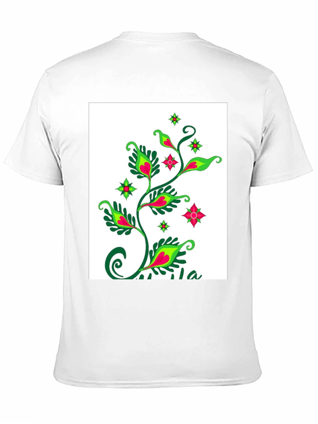 Black Black T-Shirt with Floral Plant Design view 11