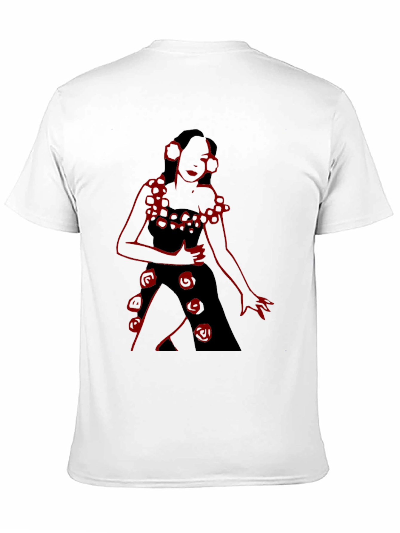 Black Unique Black T-Shirt with Red Rose Lady Design view 11