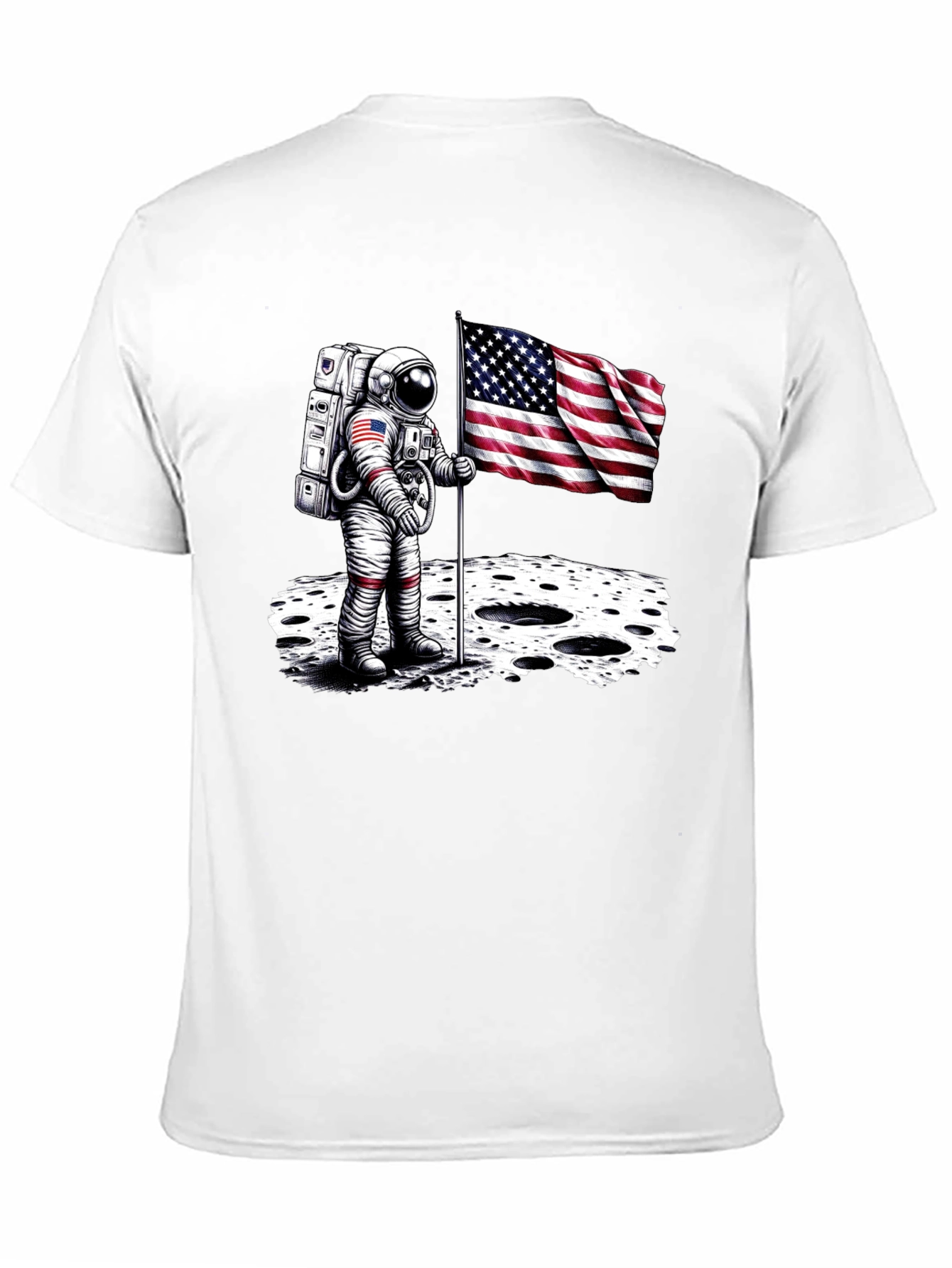 Black Astronaut American Flag T-Shirt - Moon Landing view 11