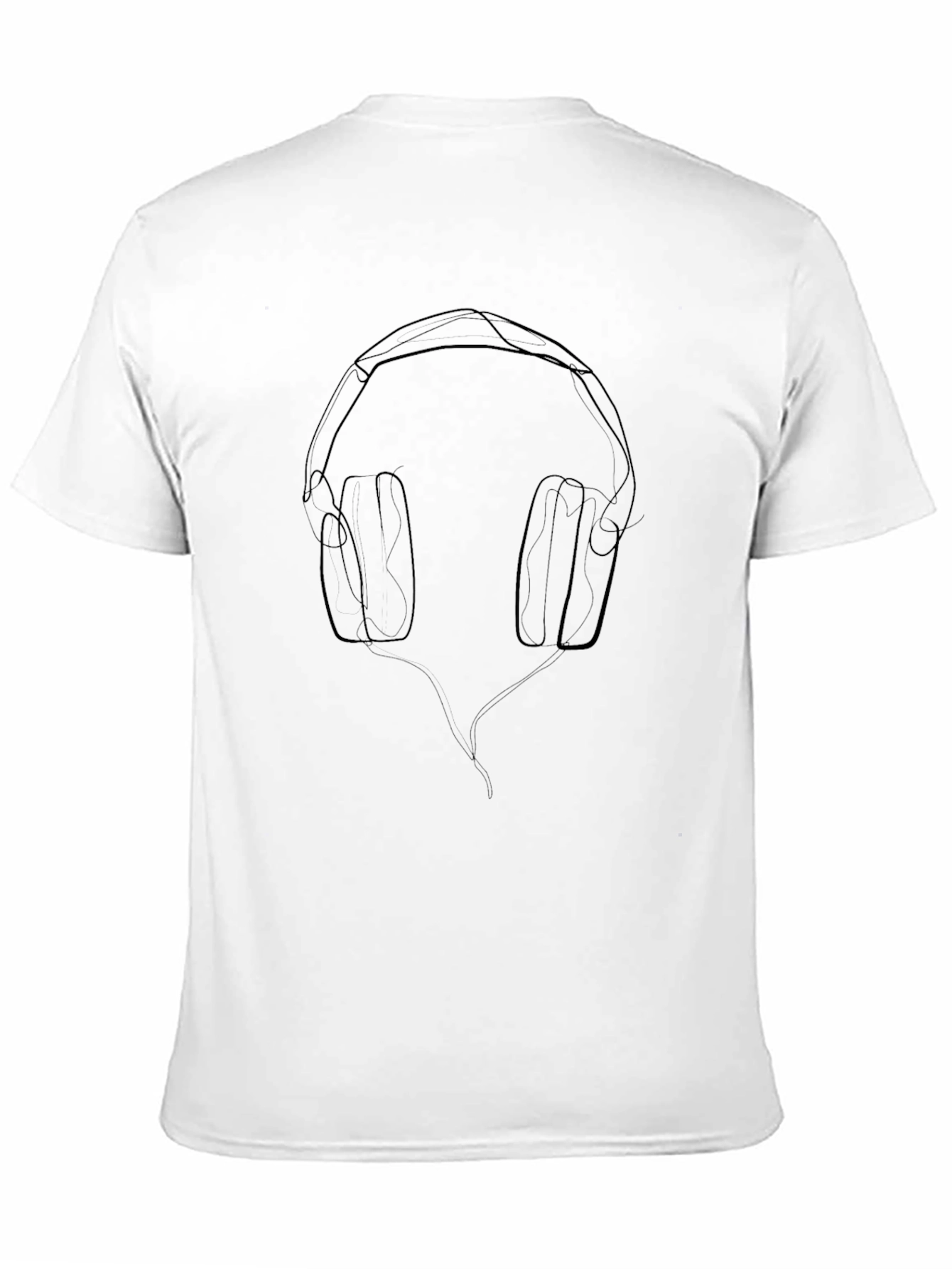 Black Minimalist Headphone Line Art T-Shirt view 11