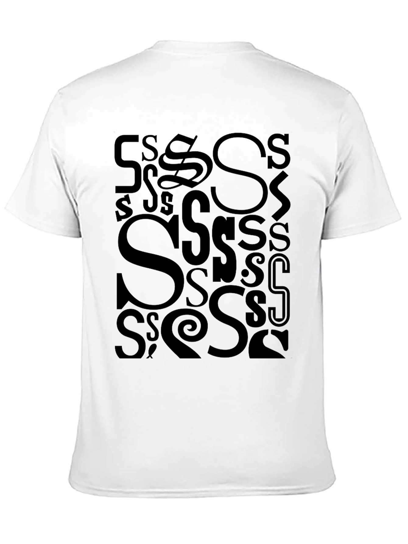 Black S Letter Print T-Shirt - Casual Cotton Tee view 11