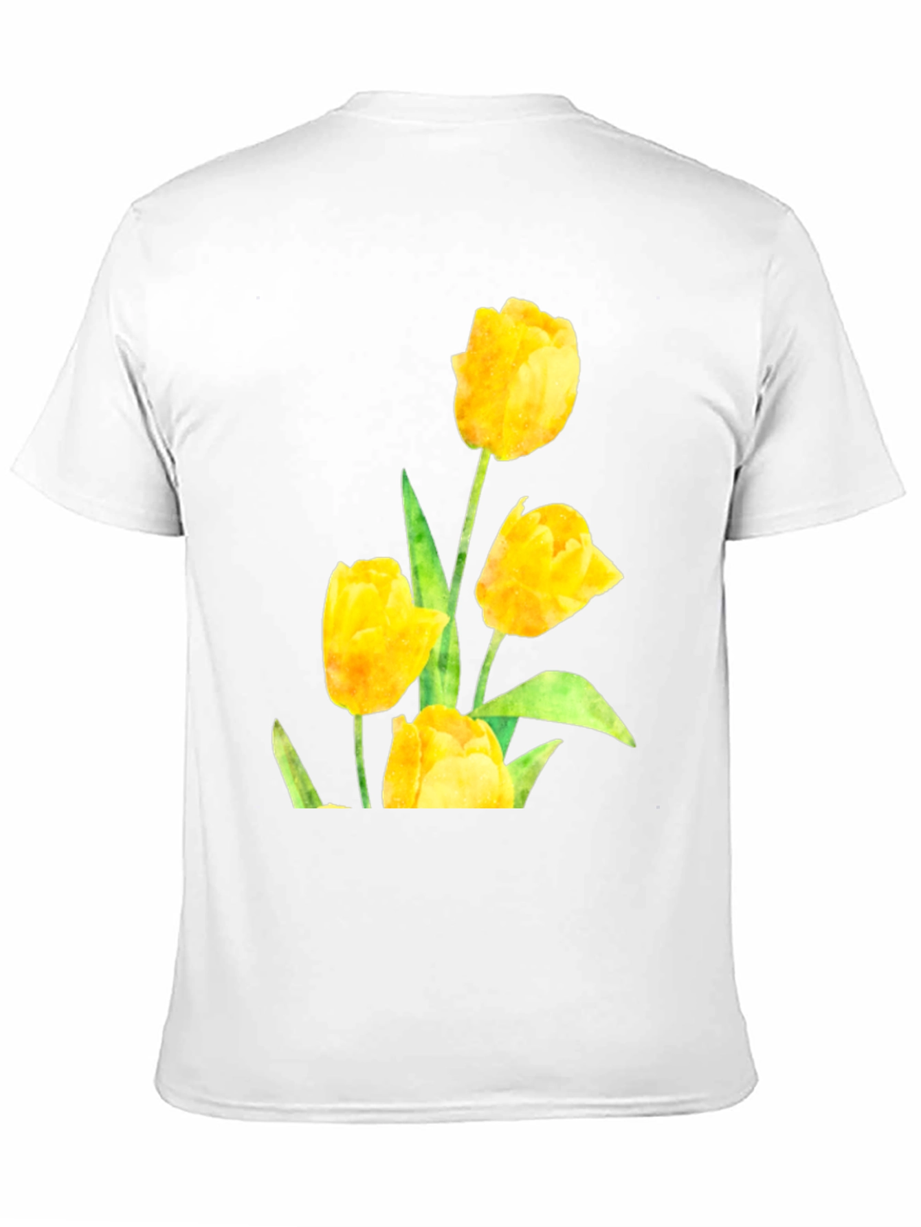 Black Men's Black T-Shirt with Yellow Tulip Floral Design view 11