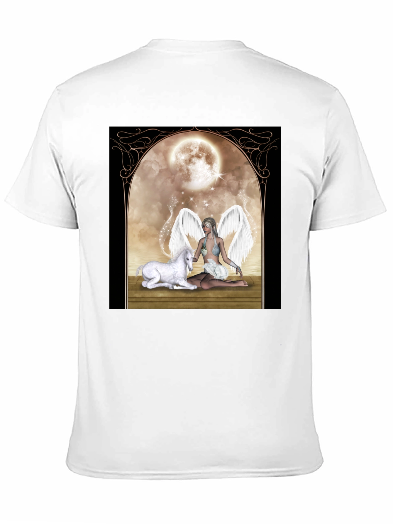 Black Fantasy Angel & Unicorn T-Shirt view 11