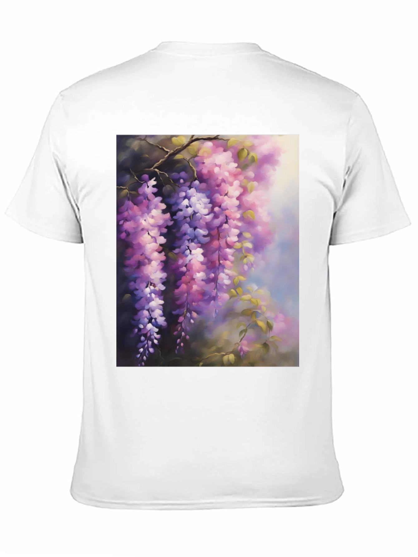 Black Floral Wisteria Print Black T-Shirt view 11
