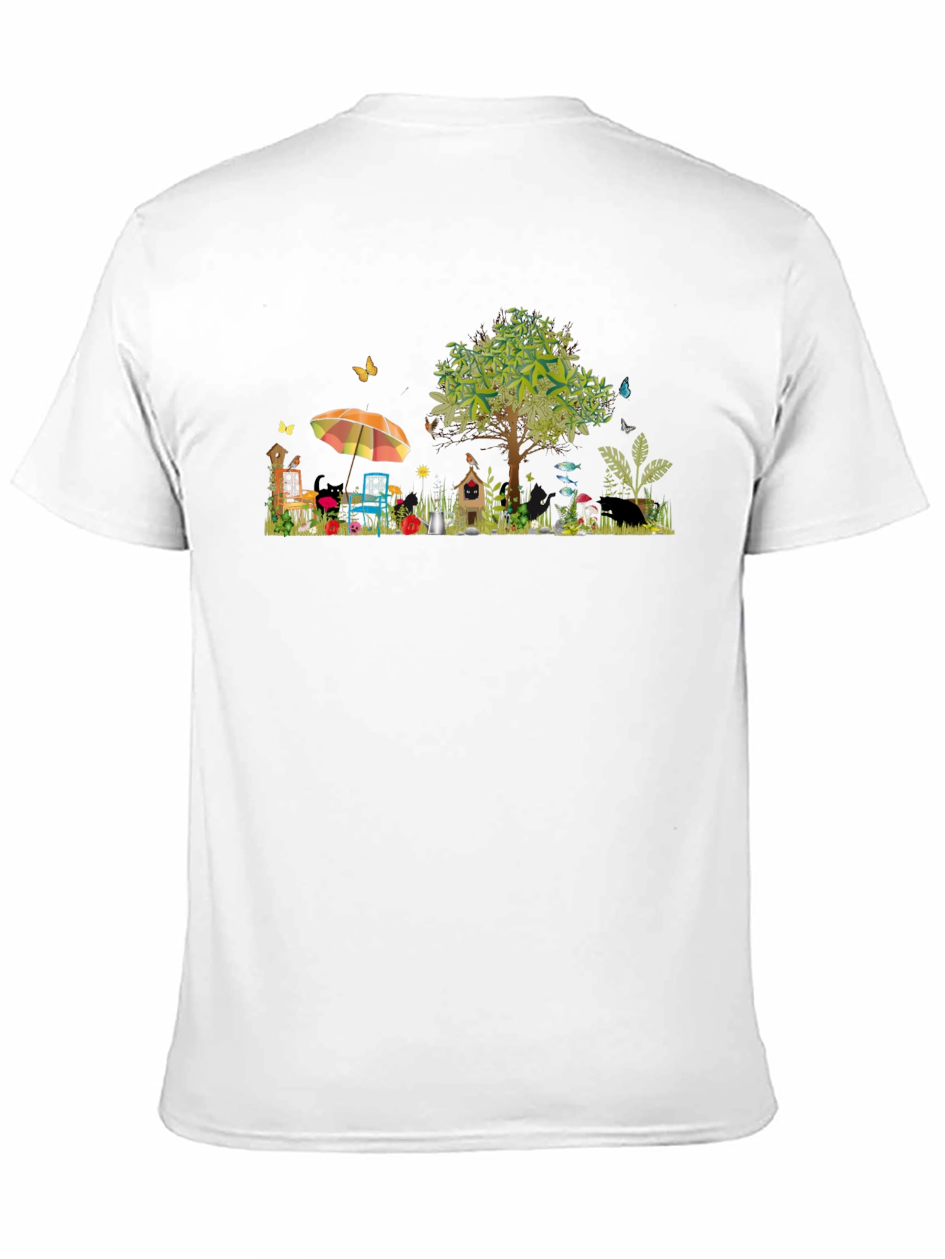 Black Whimsical Garden Scene Graphic T-Shirt view 11