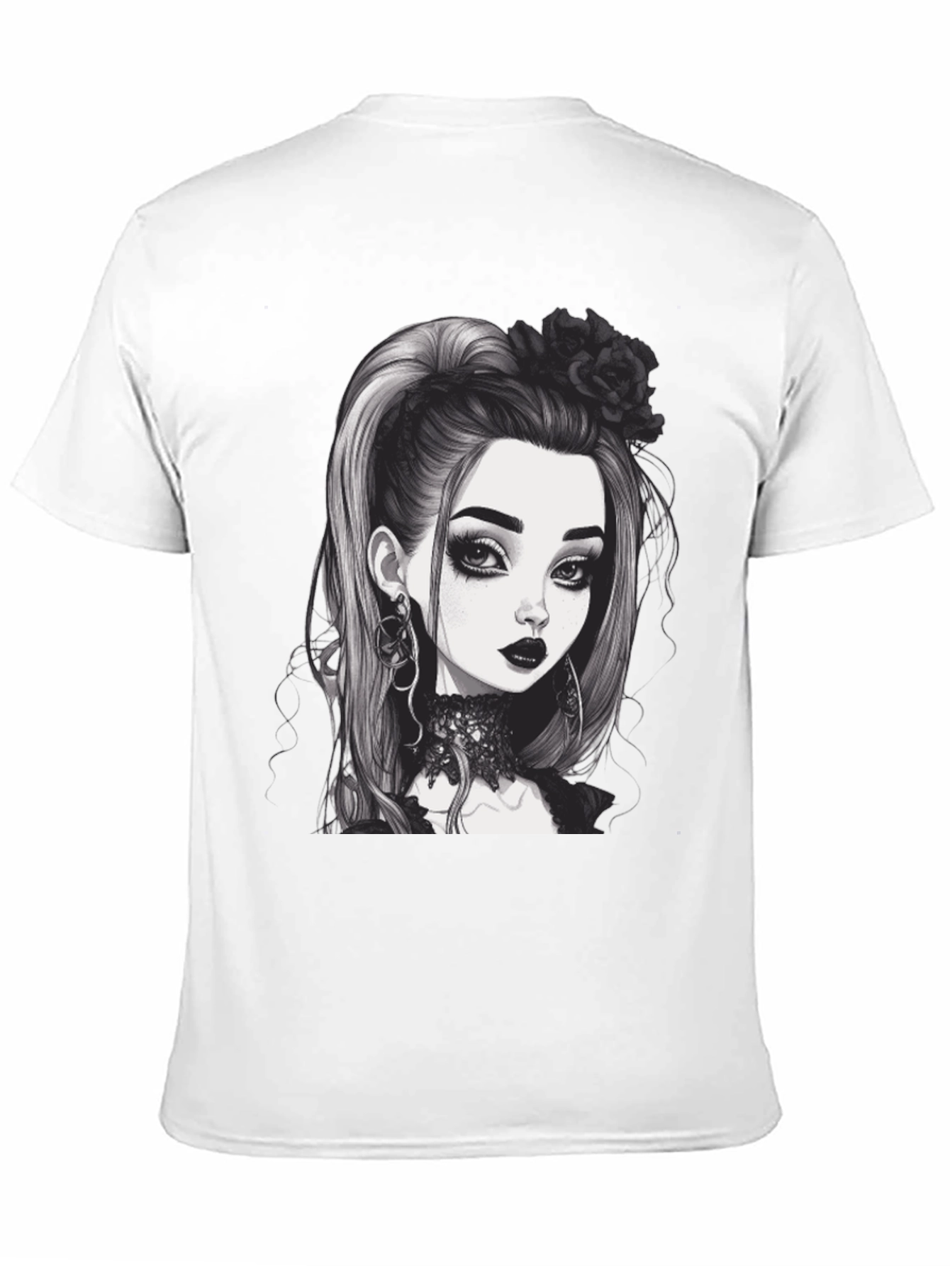 Black Gothic Girl Graphic Tee - Black Cotton T-Shirt view 11