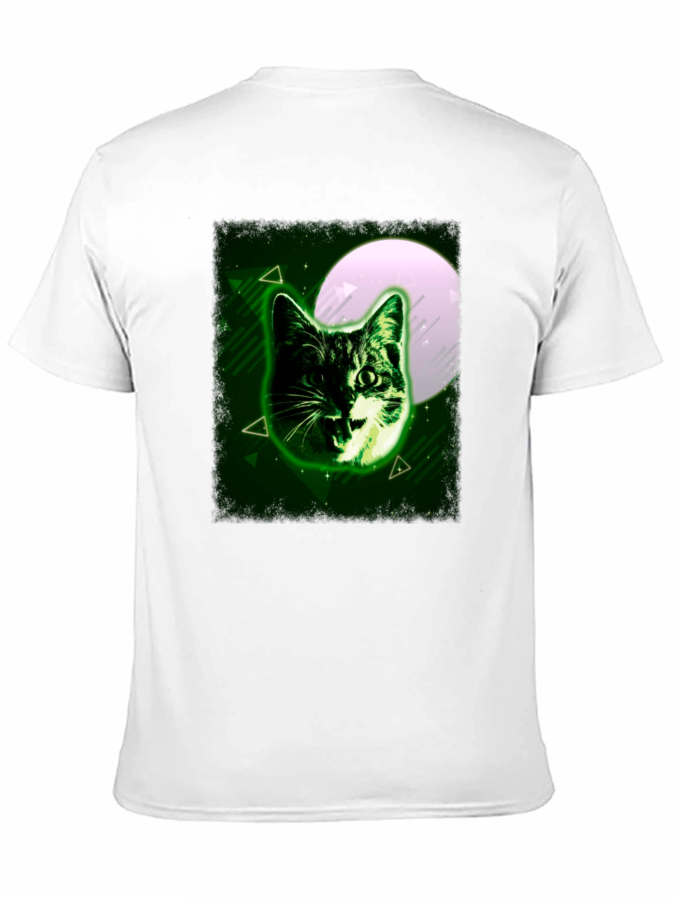 Black Green Cat Graphic Tee - Moonlit Feline Design view 11