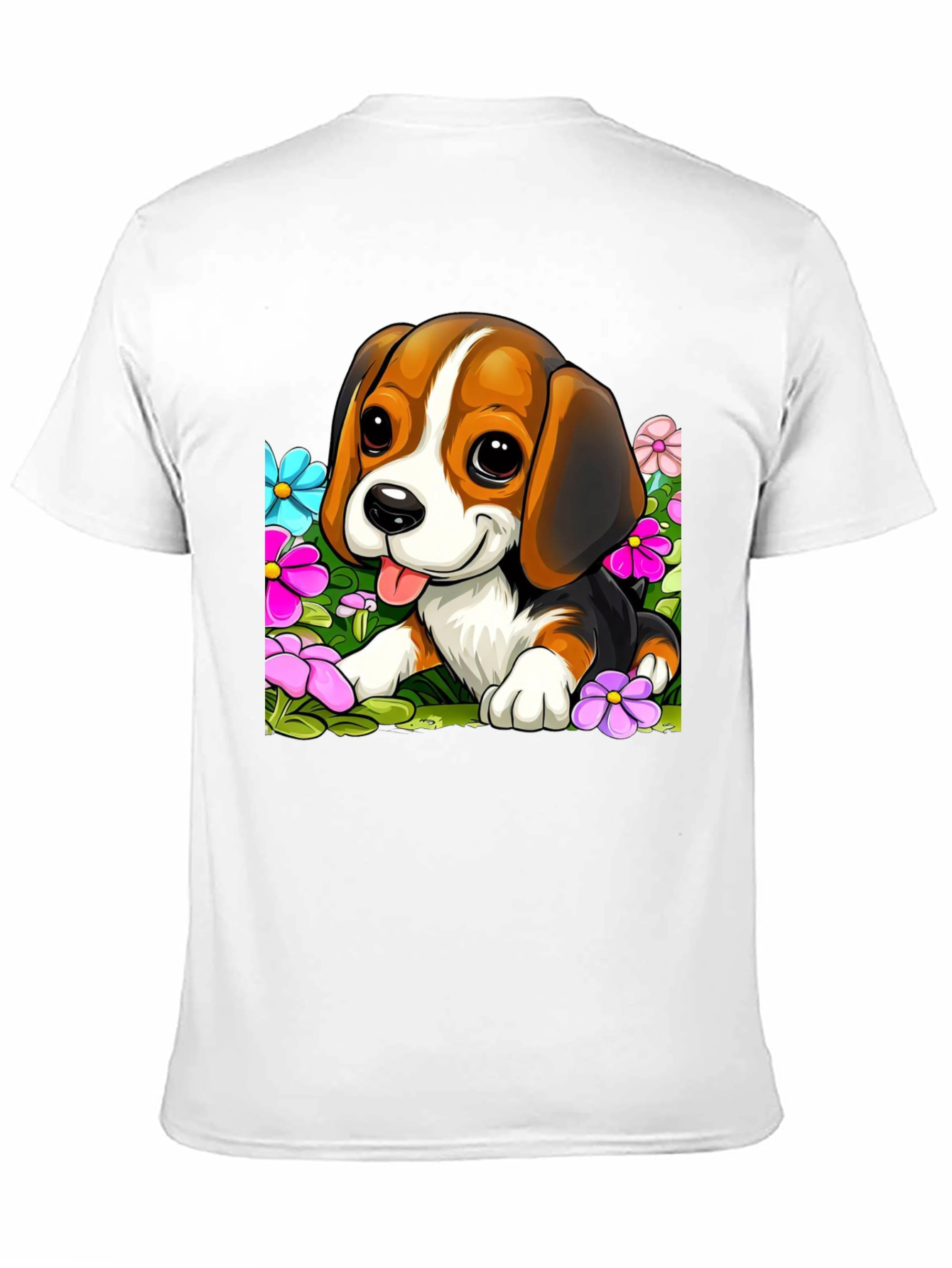 Black Cute Beagle Puppy in Flowers Black T-Shirt view 11