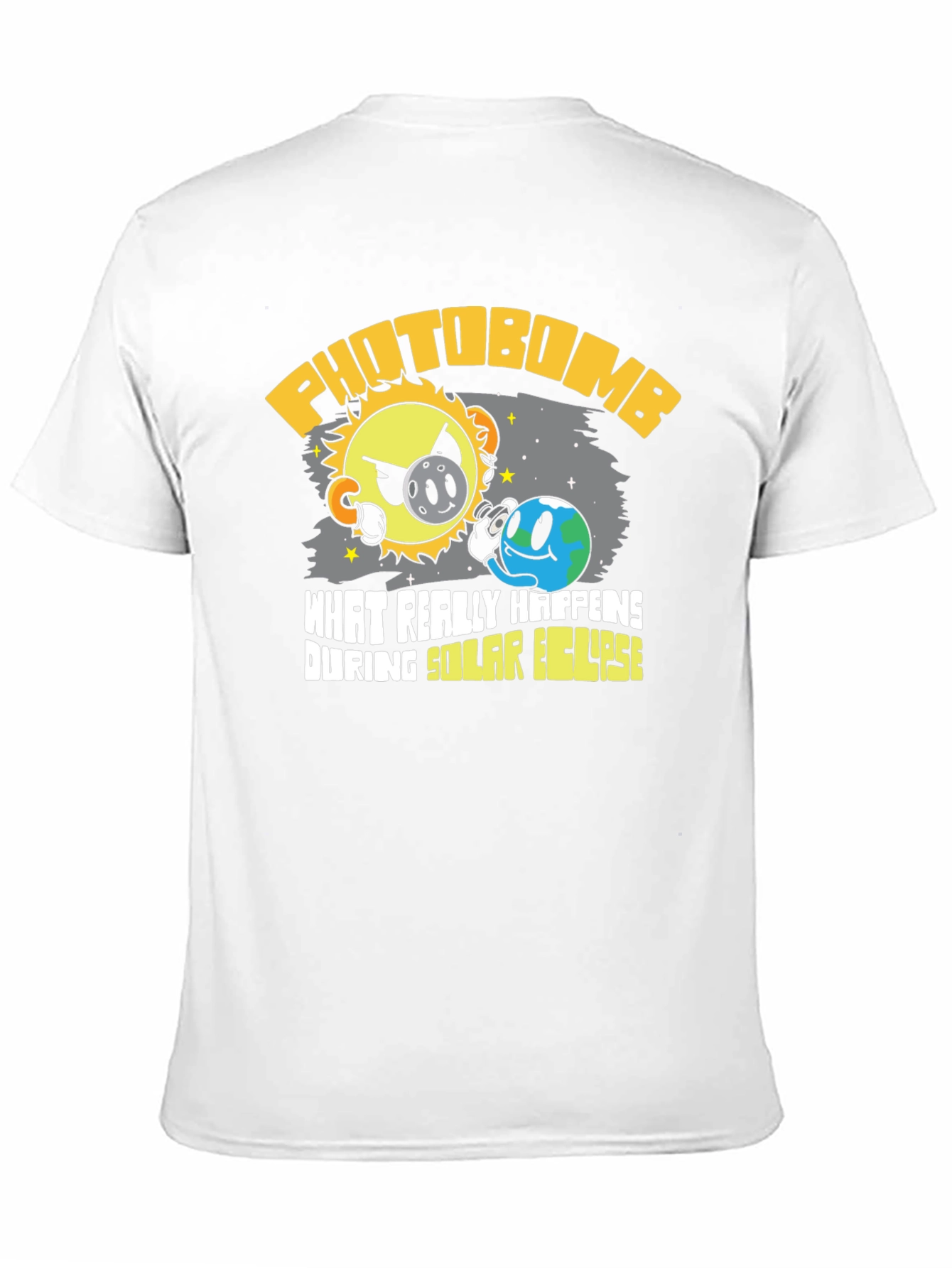 Black Funny Solar Eclipse Photobomb Cartoon Graphic T-Shirt view 11