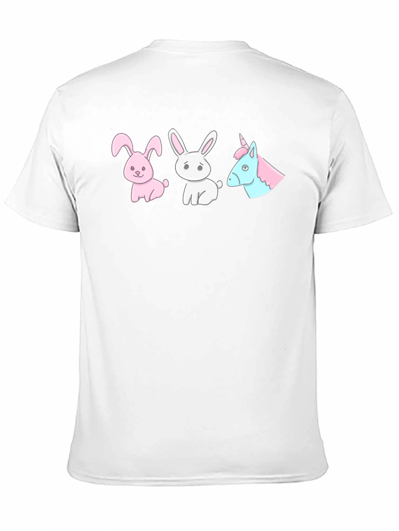 Black Novelty Cartoon Bunny & Unicorn Print Black T-Shirt view 11