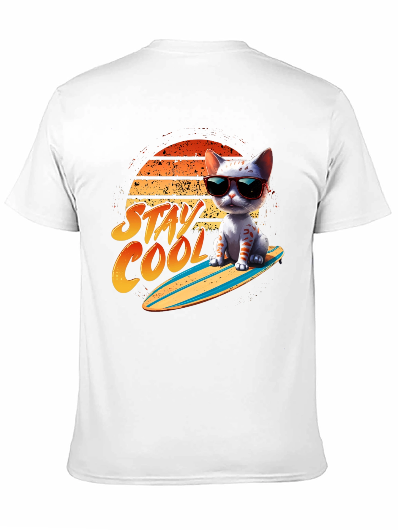 Black Cool Cat Surfboard T-Shirt view 11